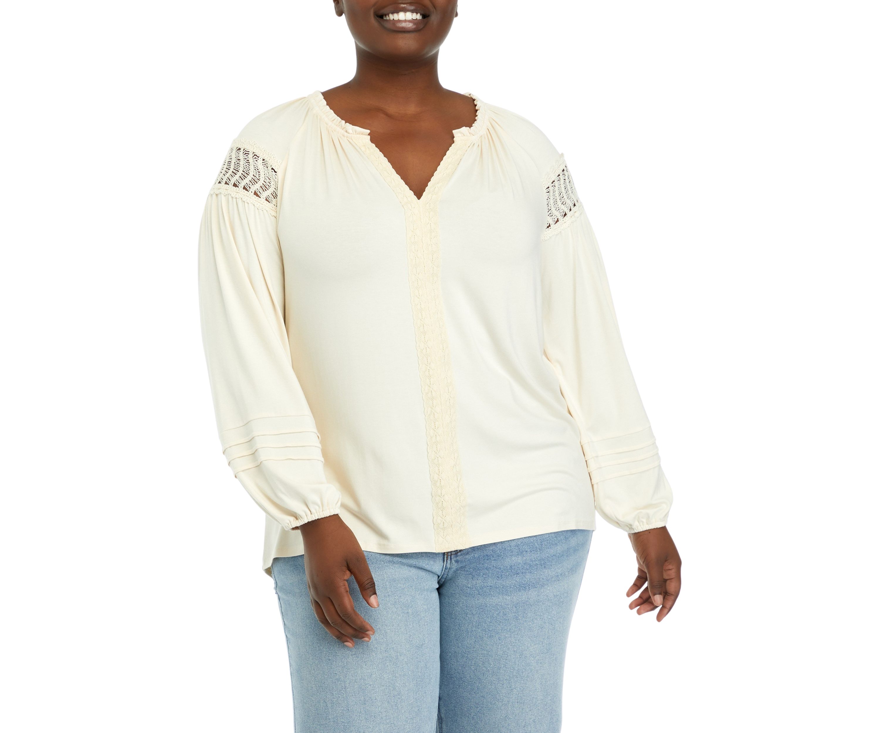 Plus Size Ruffle Neck Knit Top 