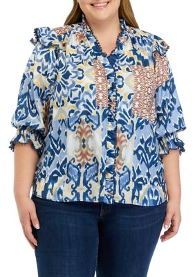 Cupio Women's Plus Size Ruffle Trim Blouse