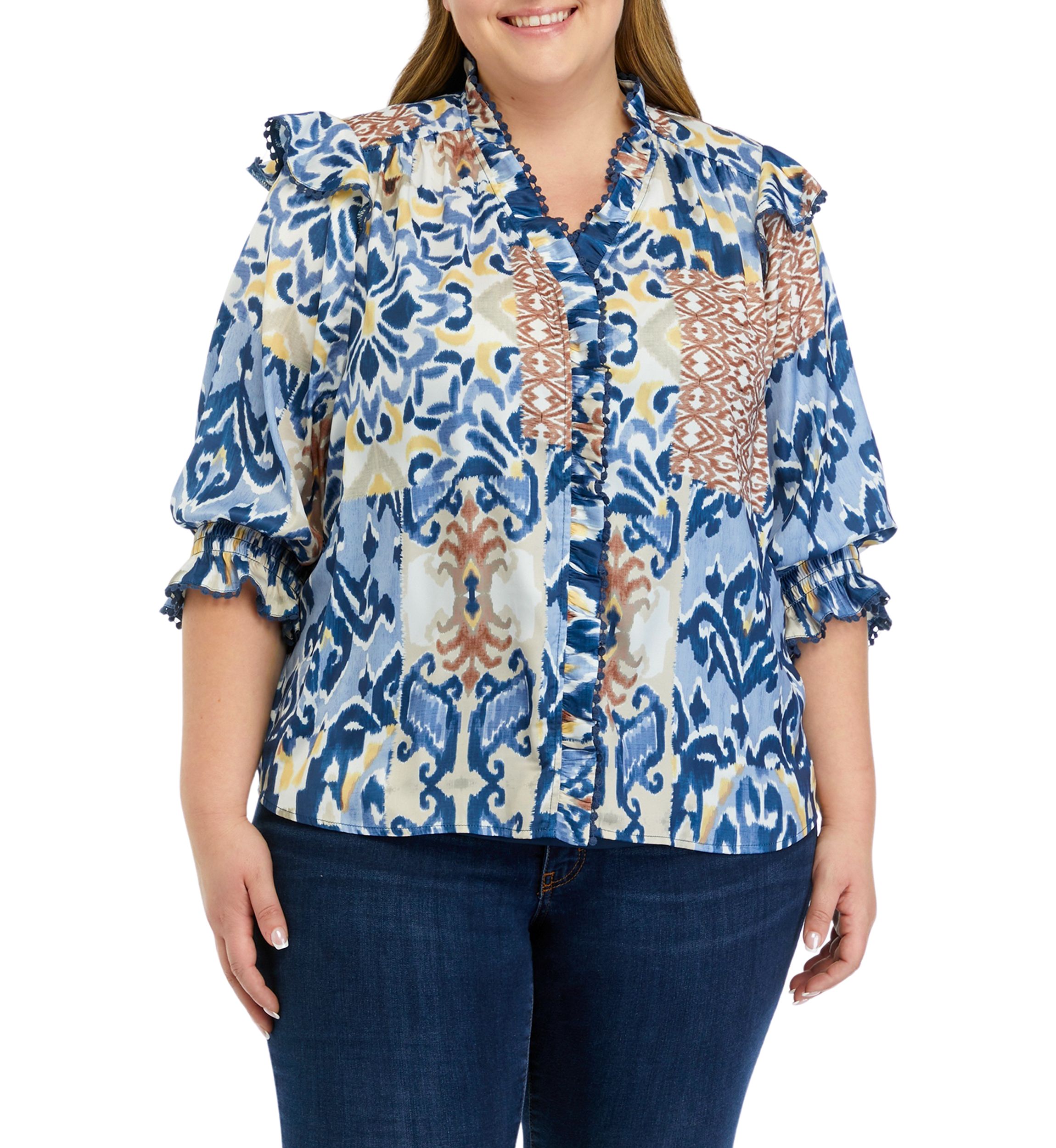 Plus Size Ruffle Trim Blouse