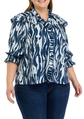Cupio Women's Plus Size Ruffle Trim Blouse, 1X