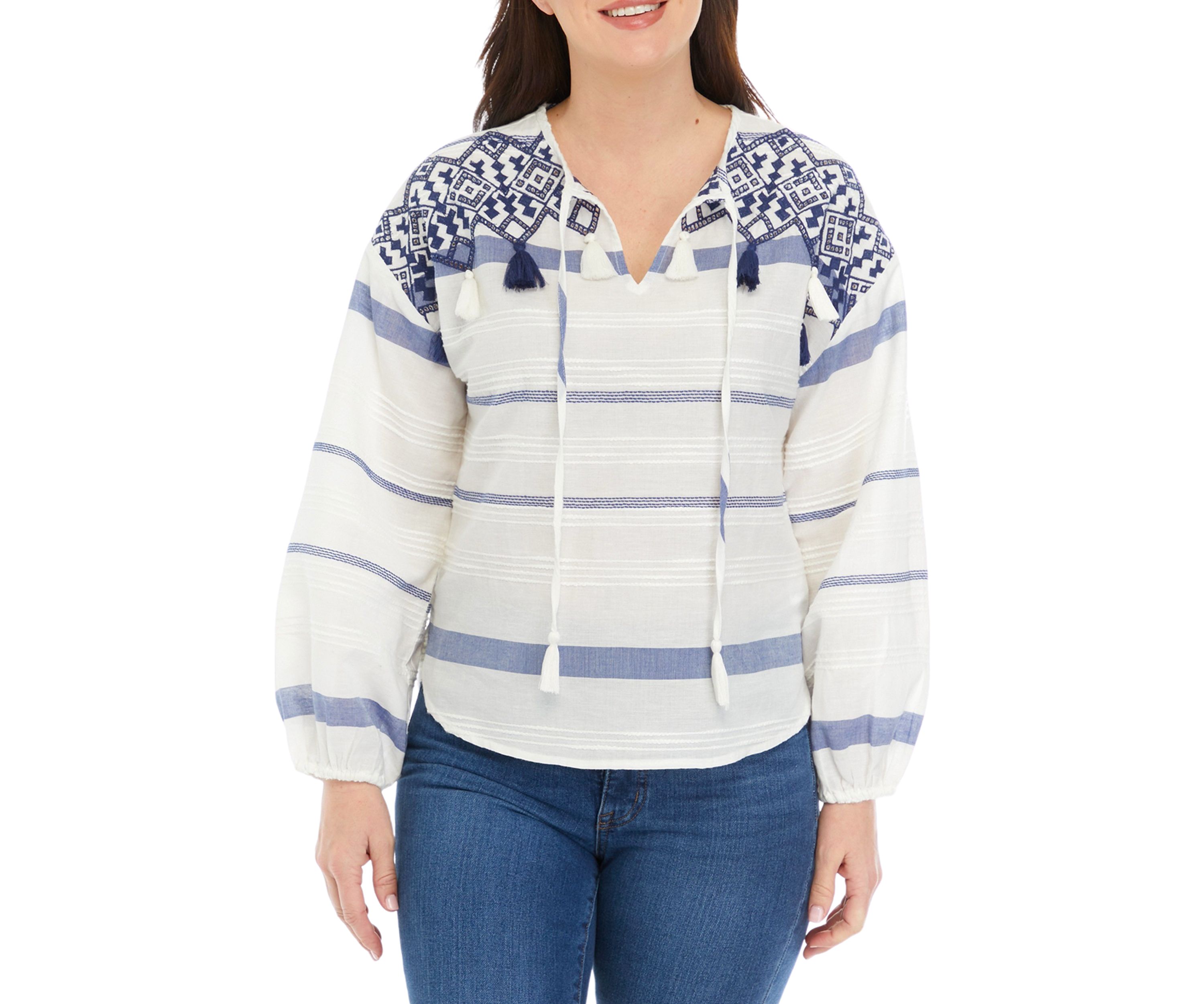 Womens Embroidered Stripe Blouse