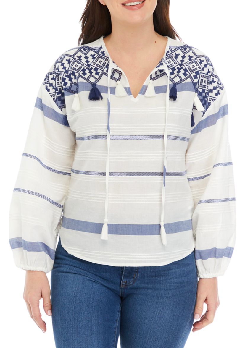 Womens Embroidered Stripe Blouse