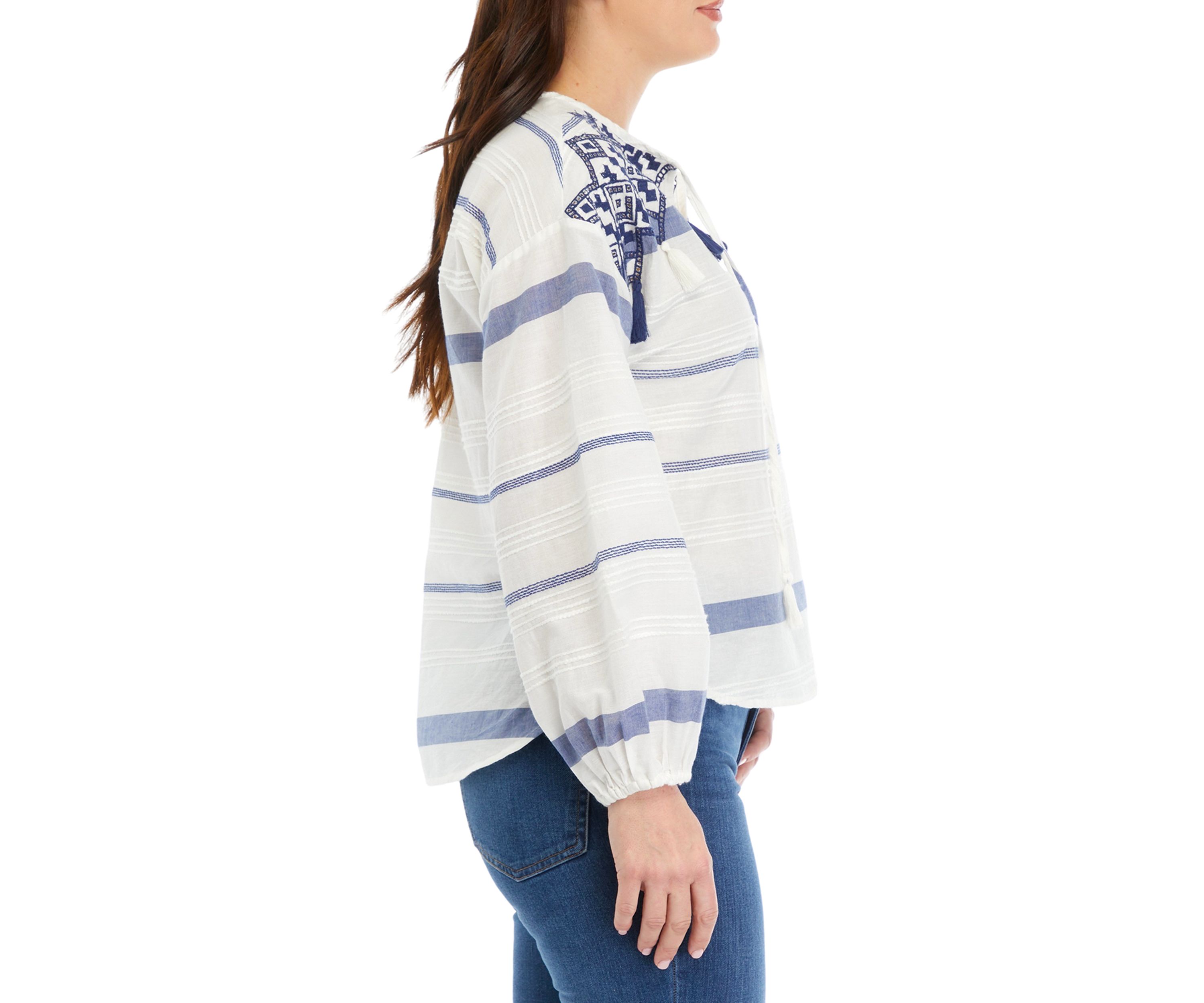 Womens Embroidered Stripe Blouse