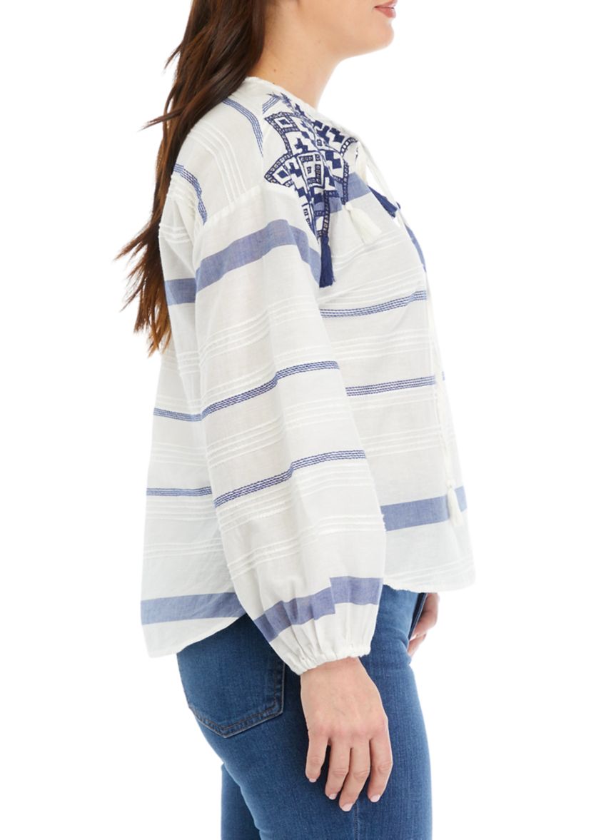 Womens Embroidered Stripe Blouse