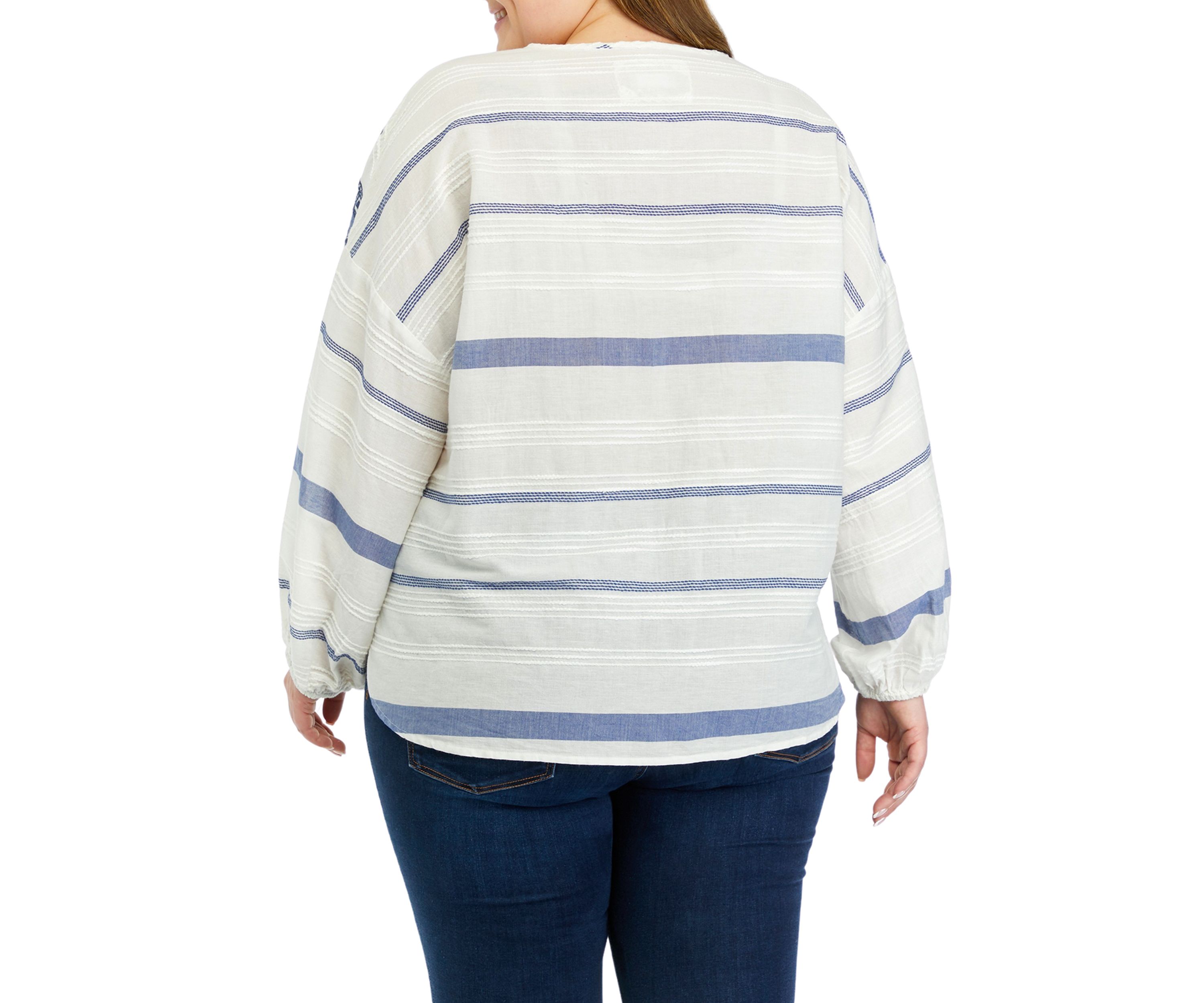 Plus Size Yarn Dye Embroidered Woven Top 
