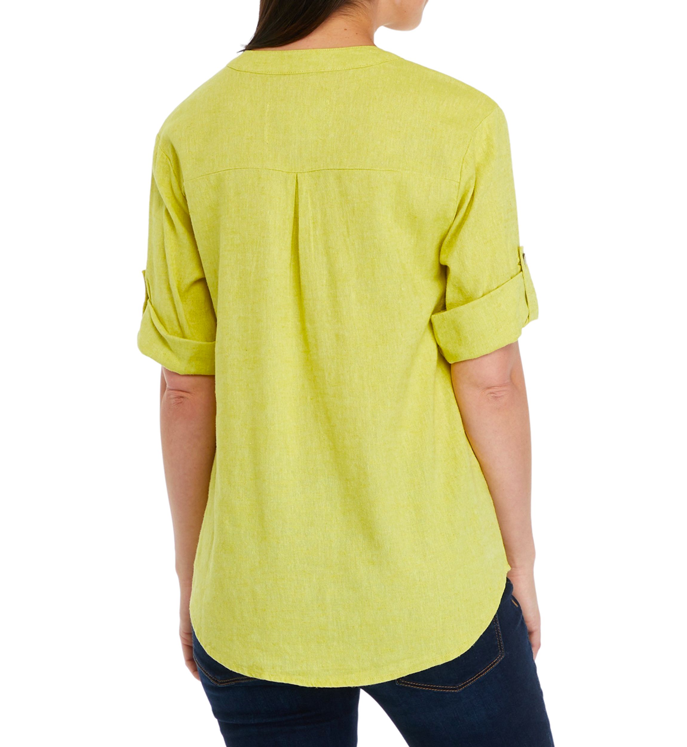 Womens Roll Tab Sleeve Split Neck Shirt