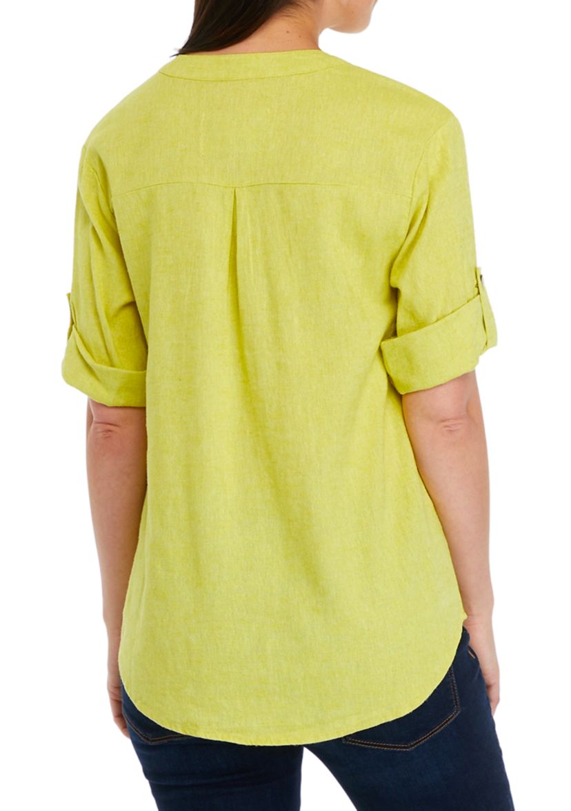 Womens Roll Tab Sleeve Split Neck Shirt