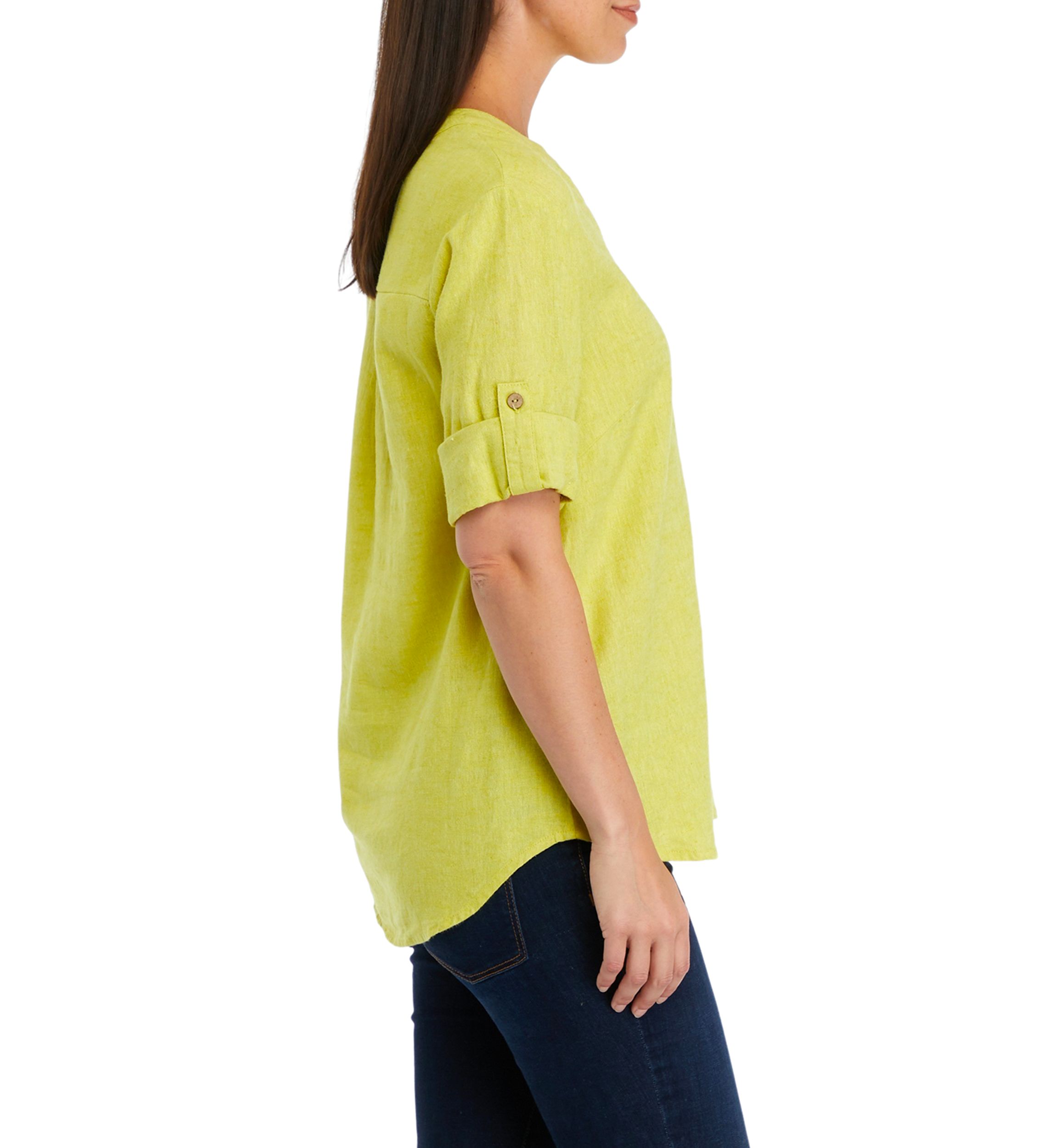 Womens Roll Tab Sleeve Split Neck Shirt