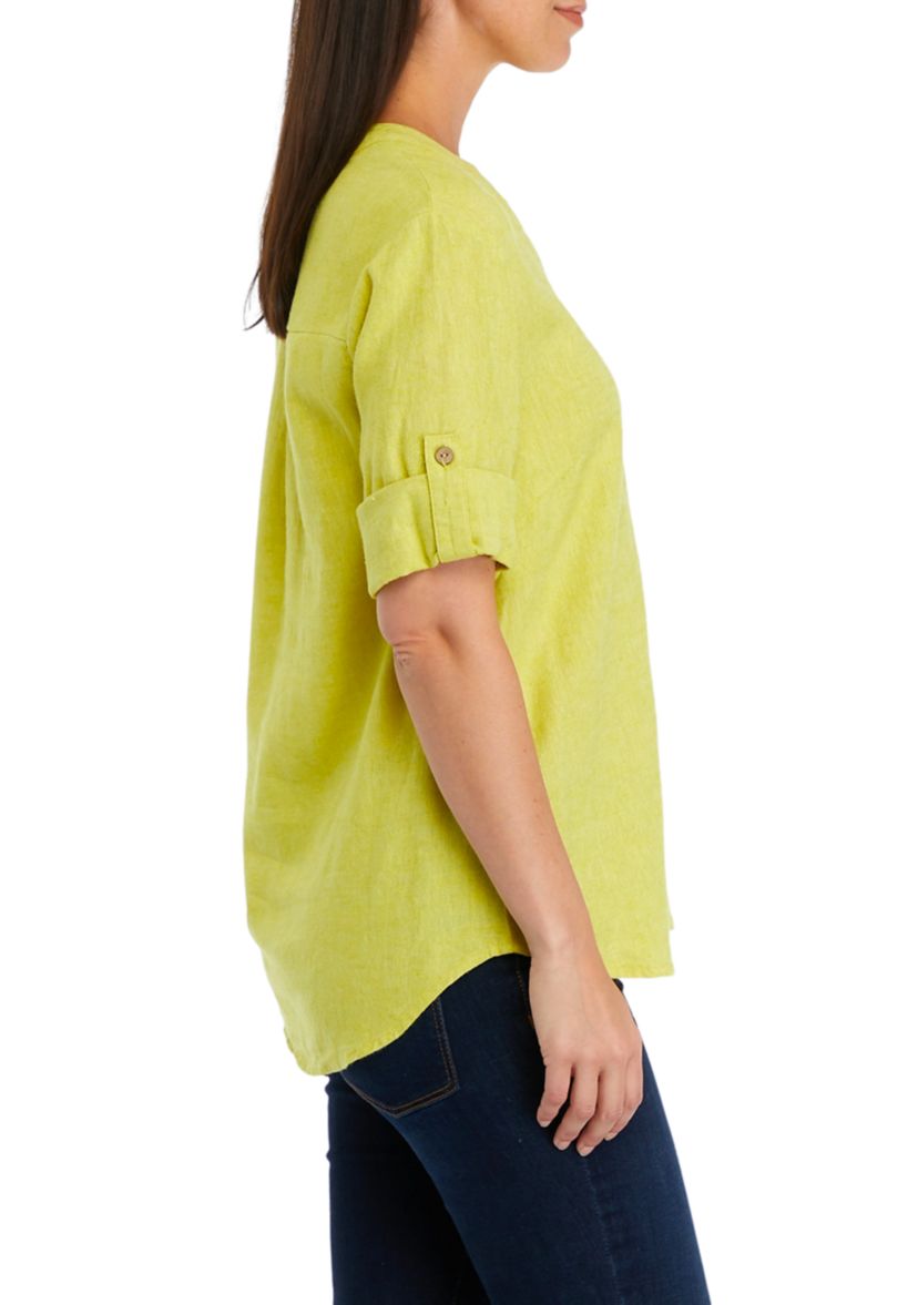 Womens Roll Tab Sleeve Split Neck Shirt