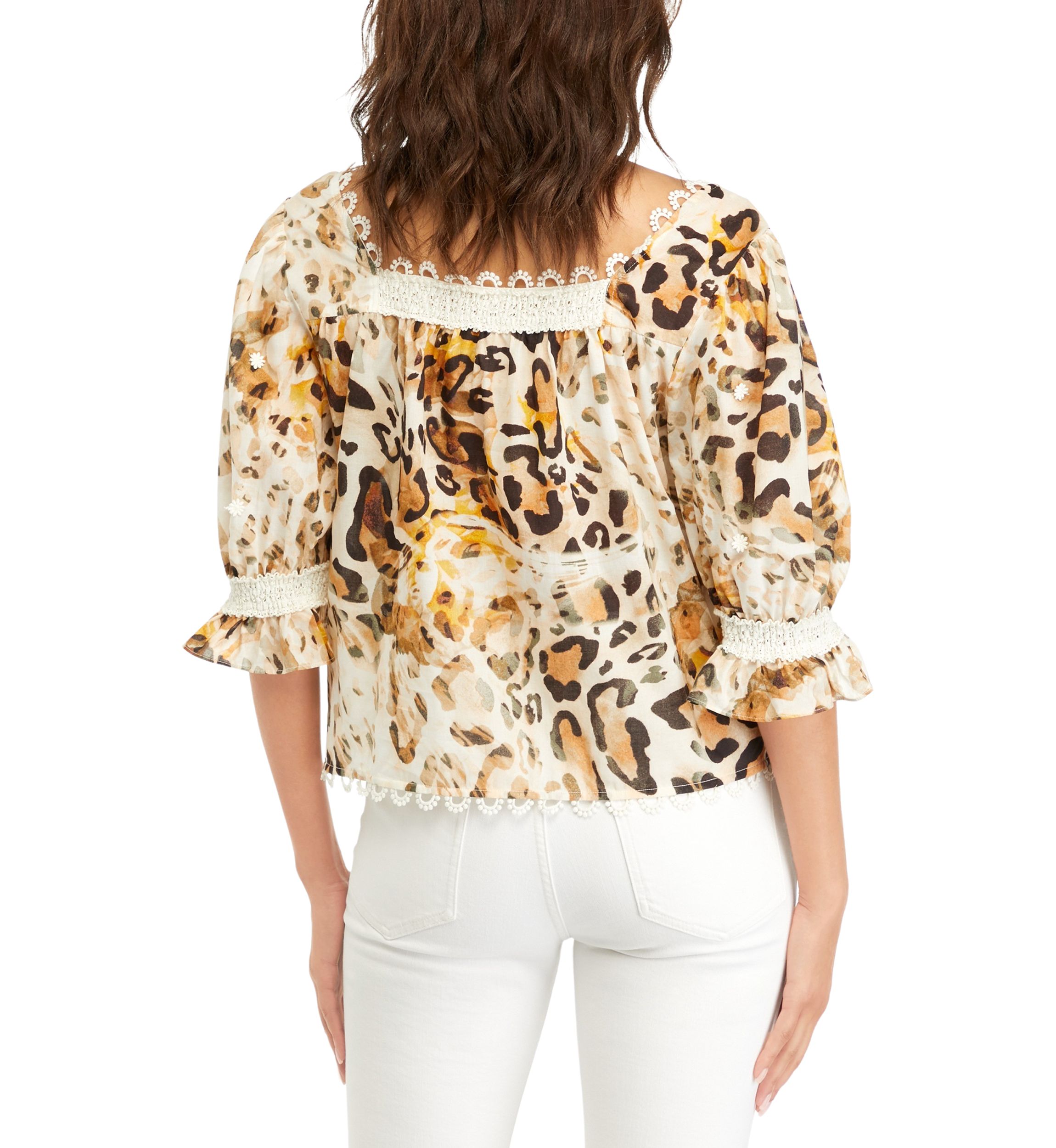 Womens Embroidered Button Front Top