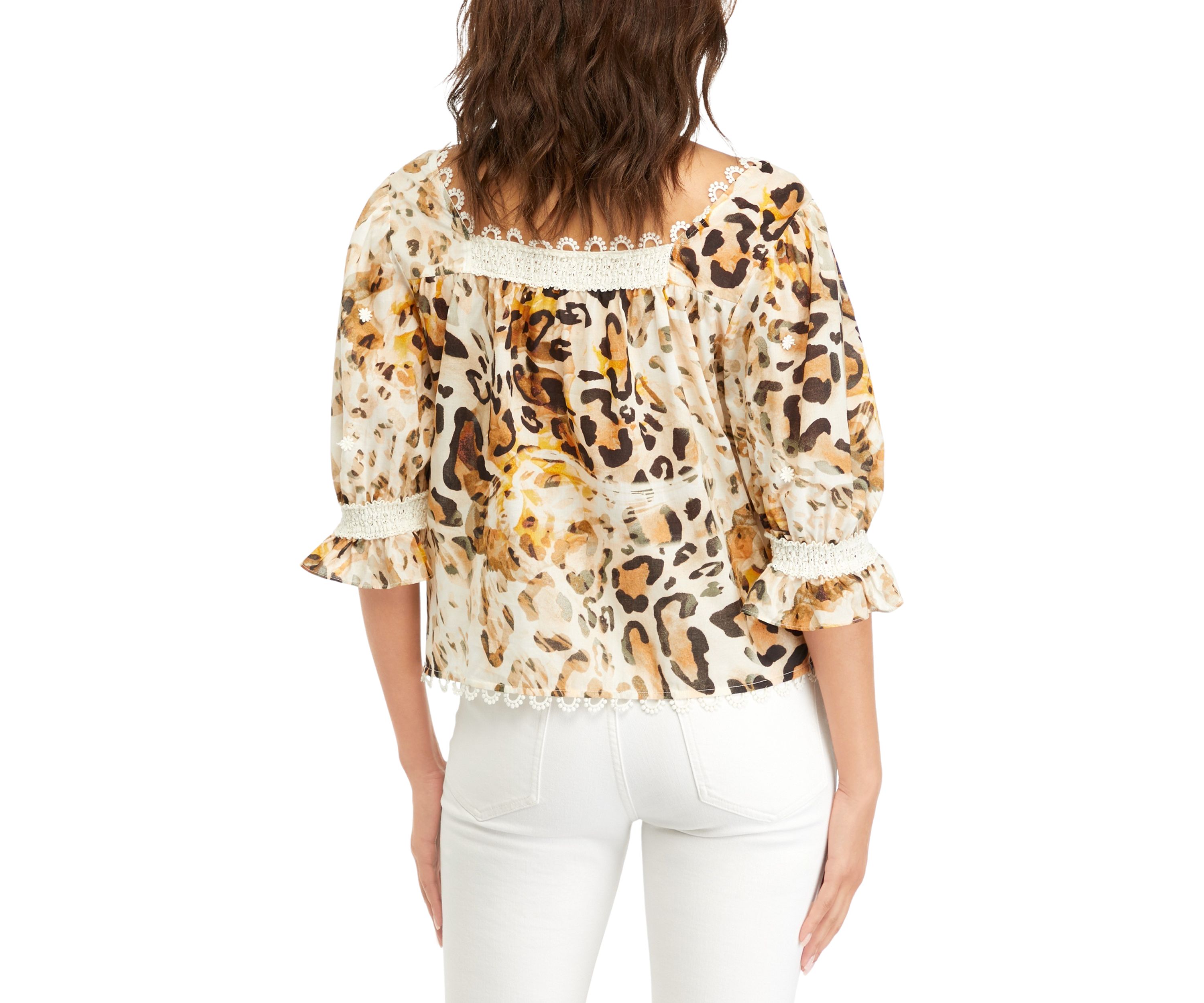 Womens Embroidered Button Front Top