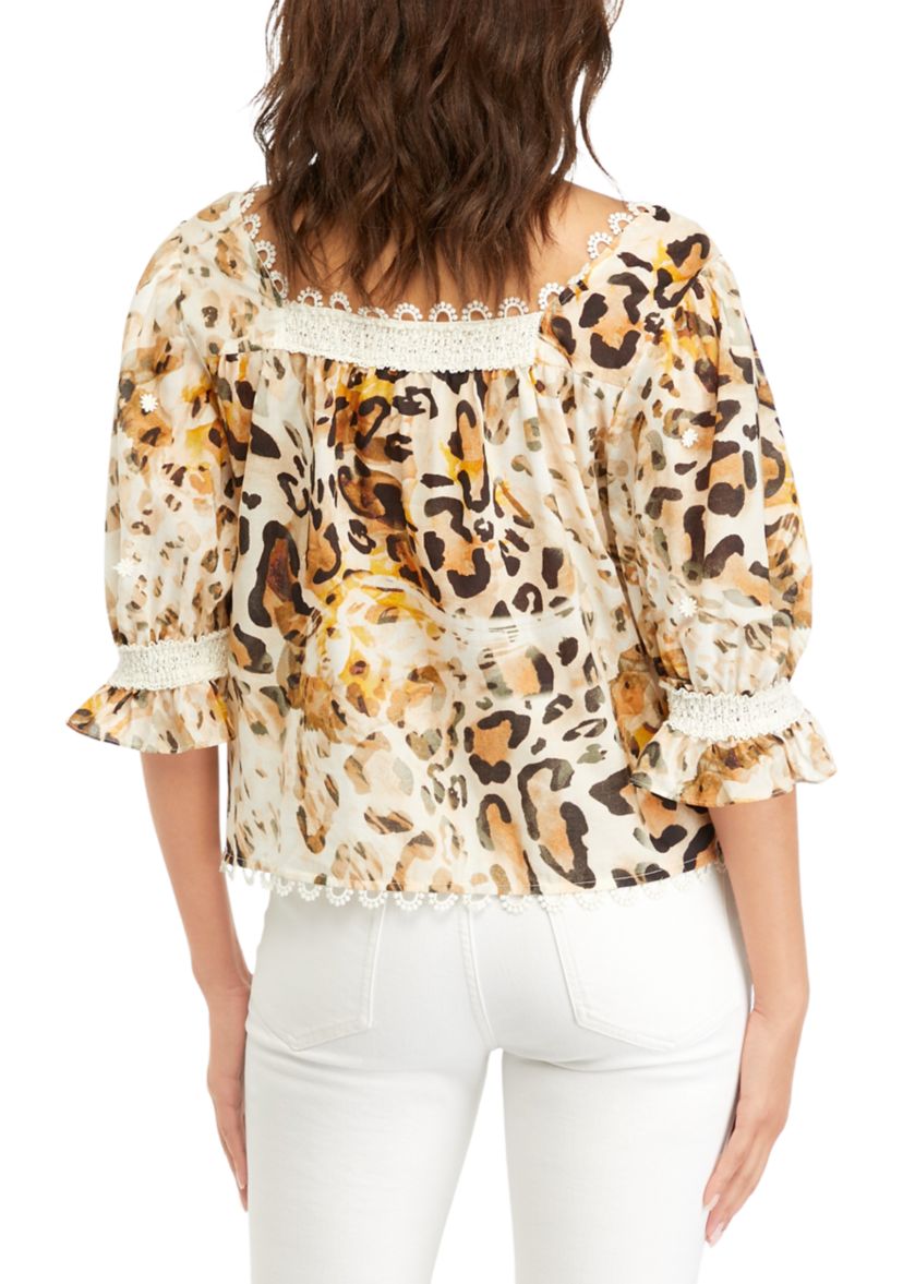 Womens Embroidered Button Front Top