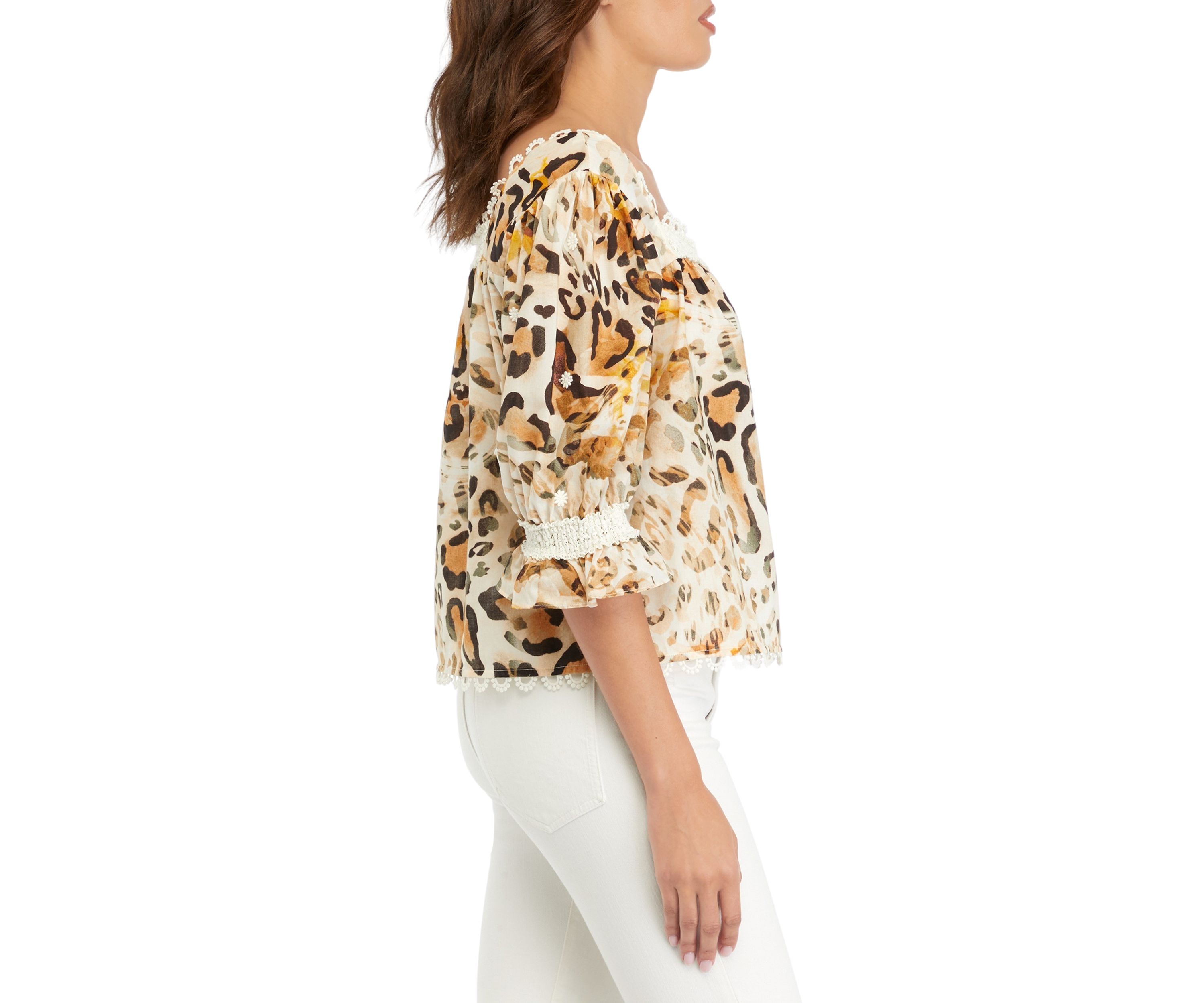 Womens Embroidered Button Front Top