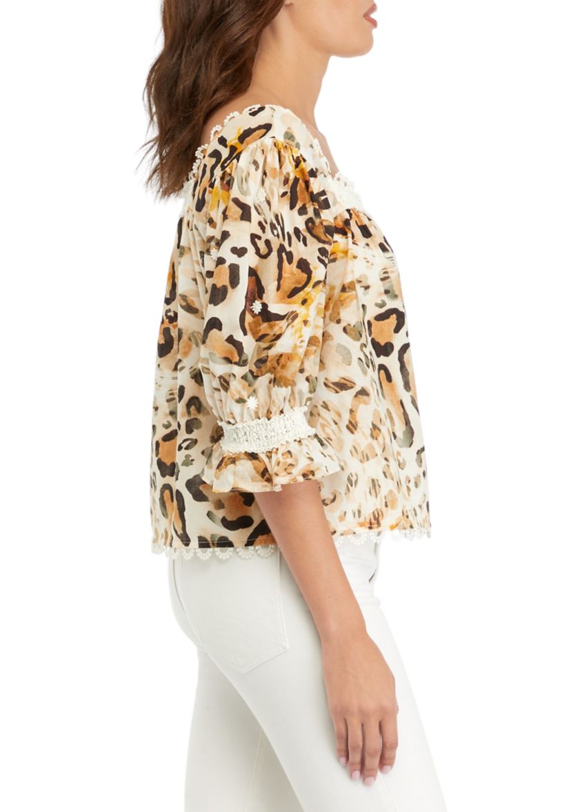 Womens Embroidered Button Front Top