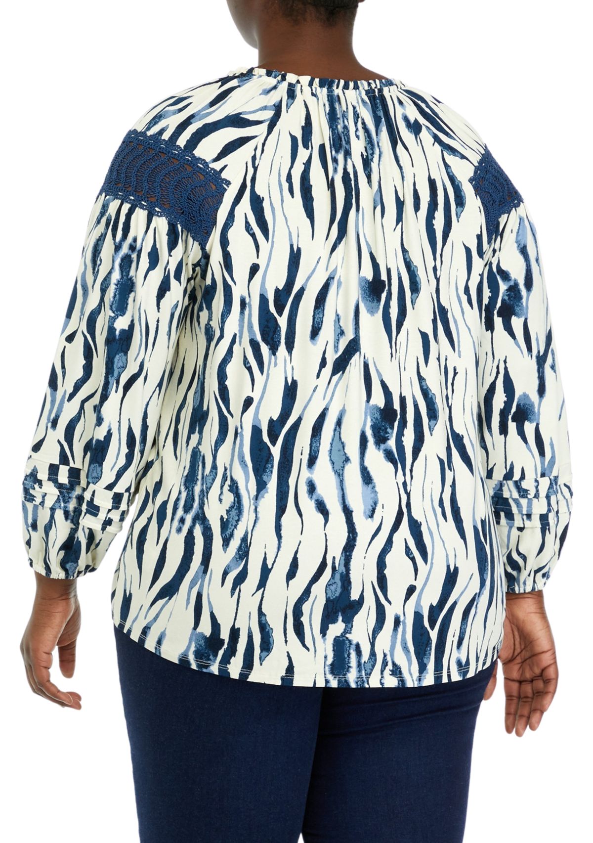 Plus Size Printed  Ruffle Neck Knit Top 