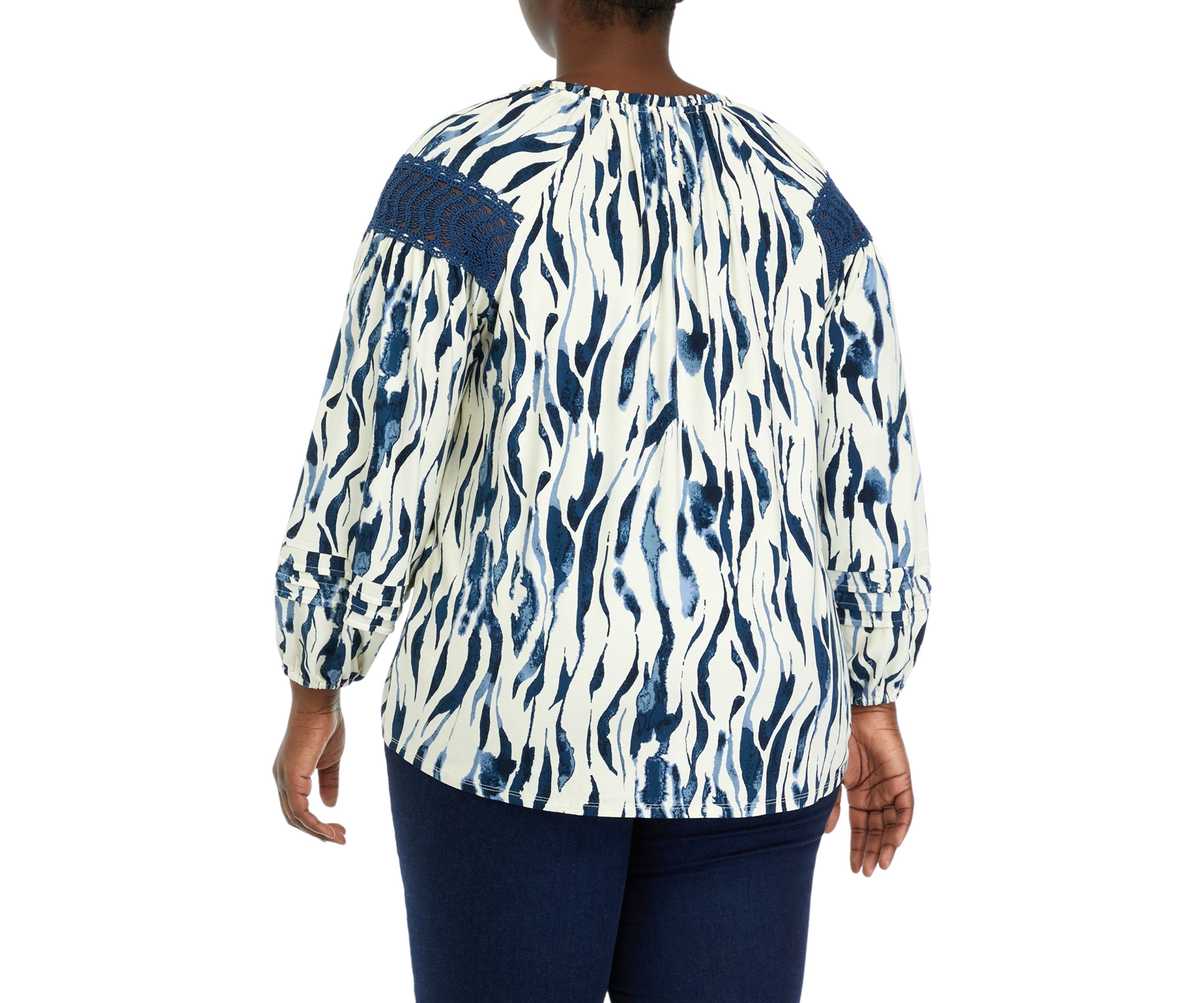 Plus Size Printed  Ruffle Neck Knit Top 