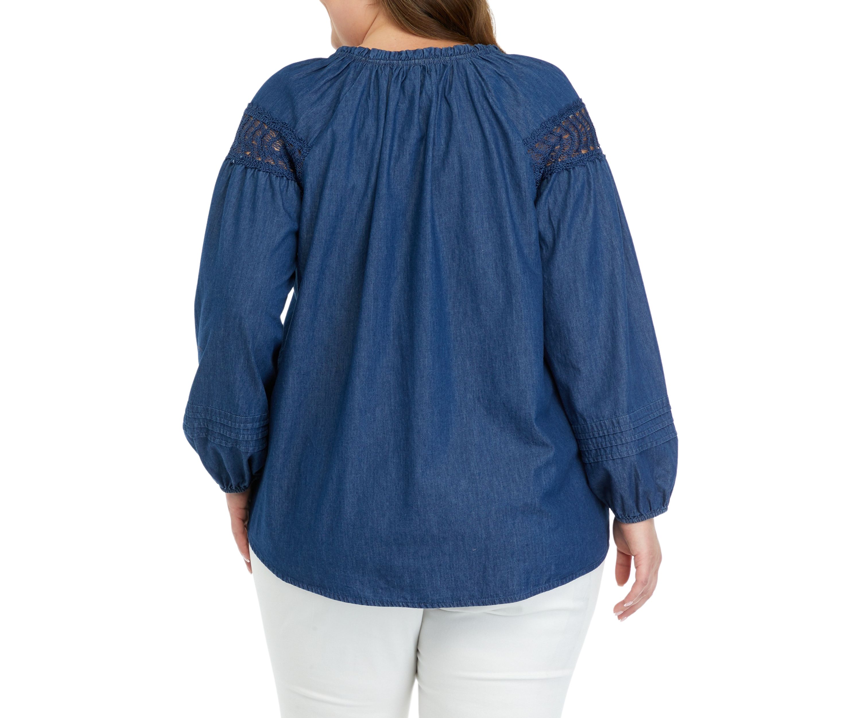 Plus Size Ruffle Split Neck Top