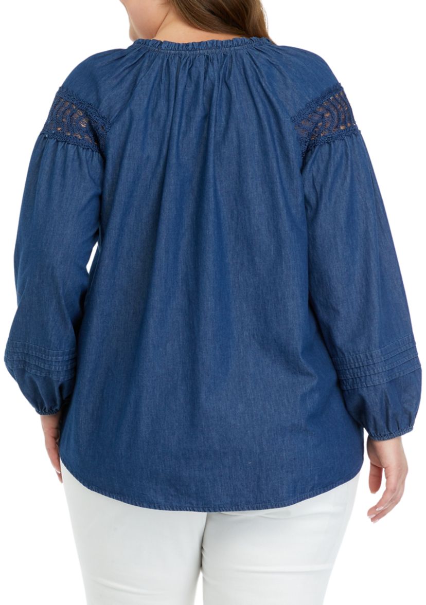 Plus Size Ruffle Split Neck Top