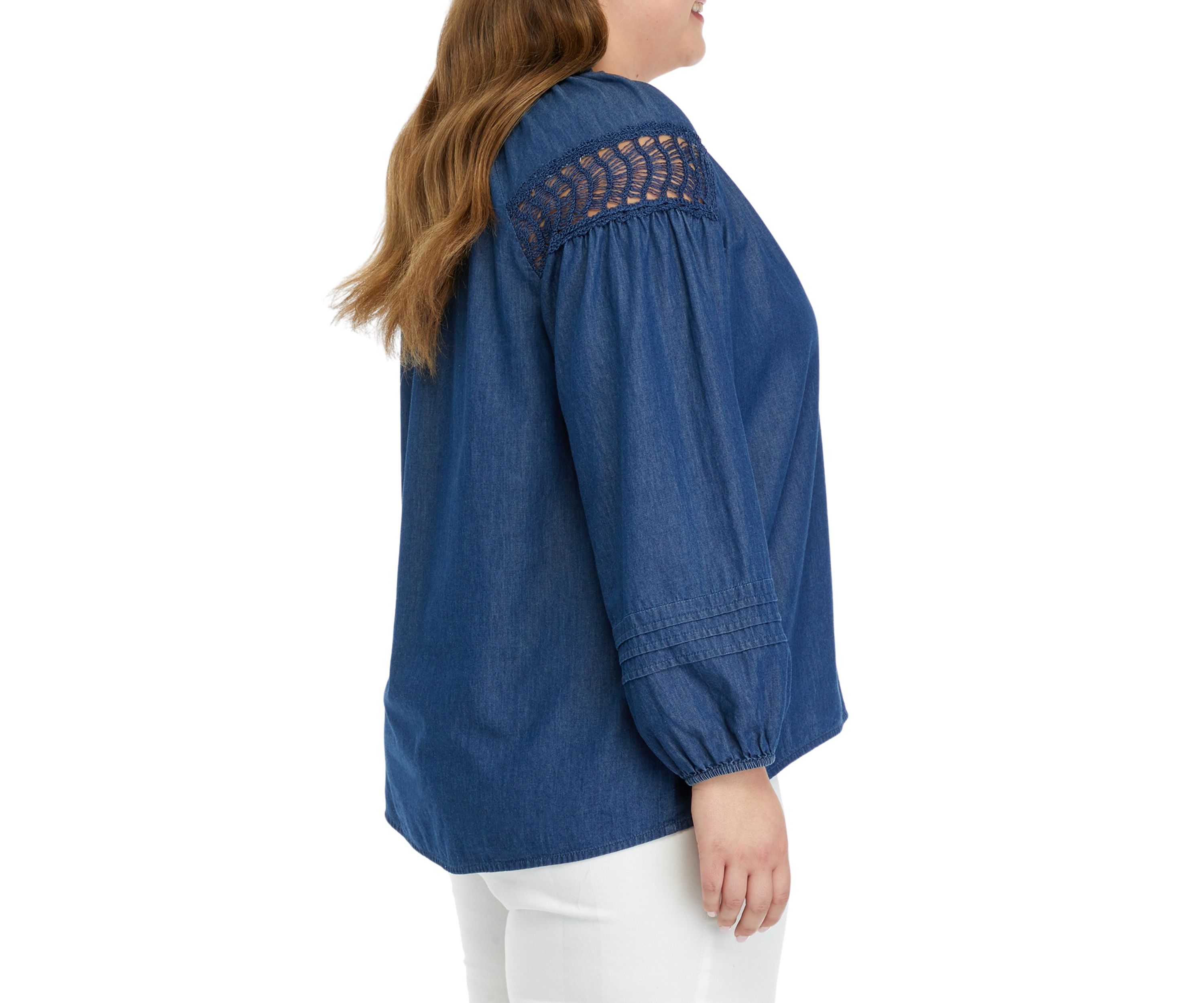 Plus Size Ruffle Split Neck Top