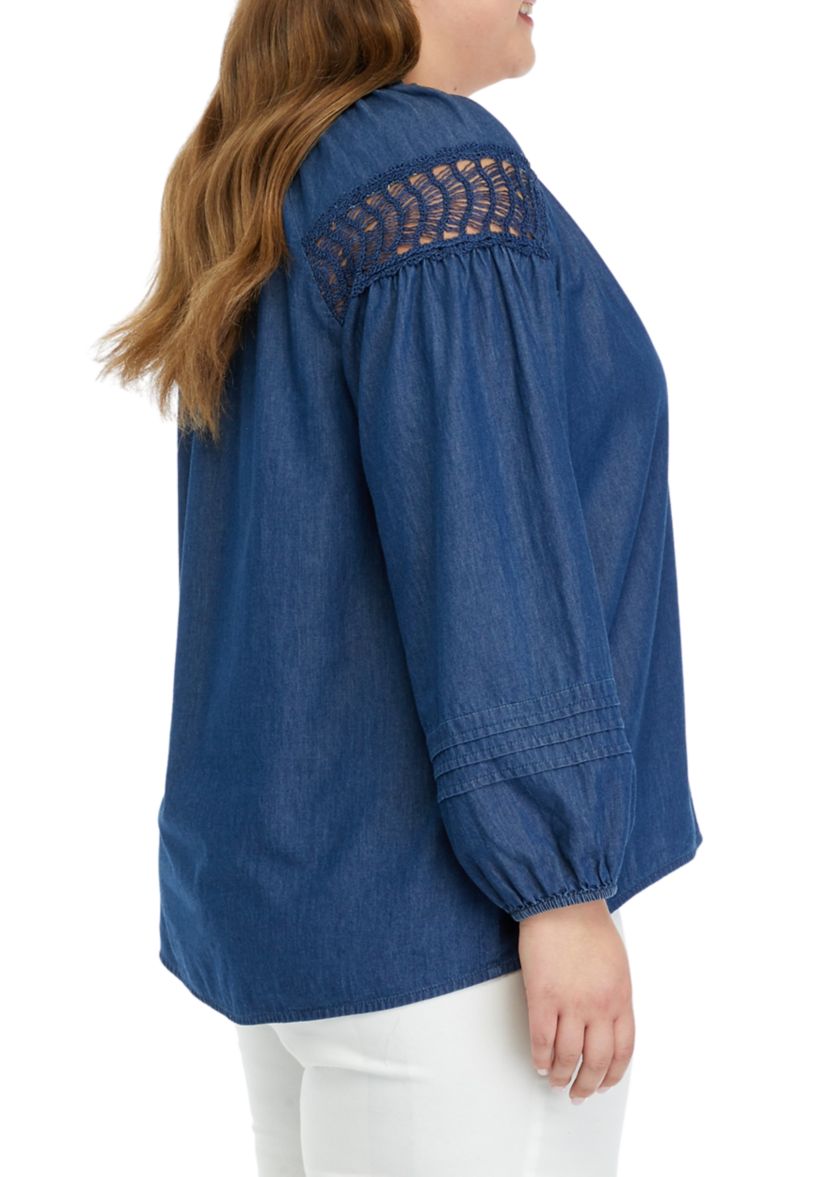 Plus Size Ruffle Split Neck Top