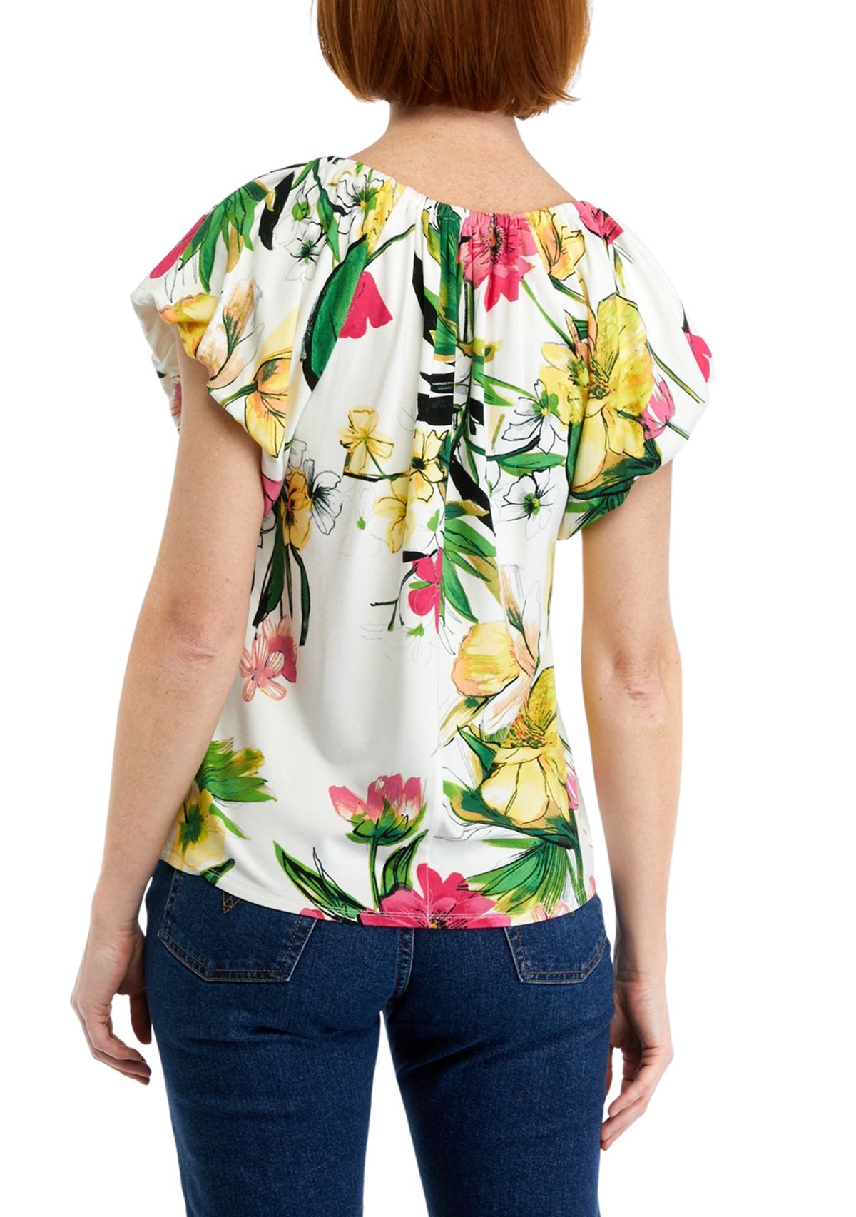 Womens Flutter Bubble Sleeve Top 