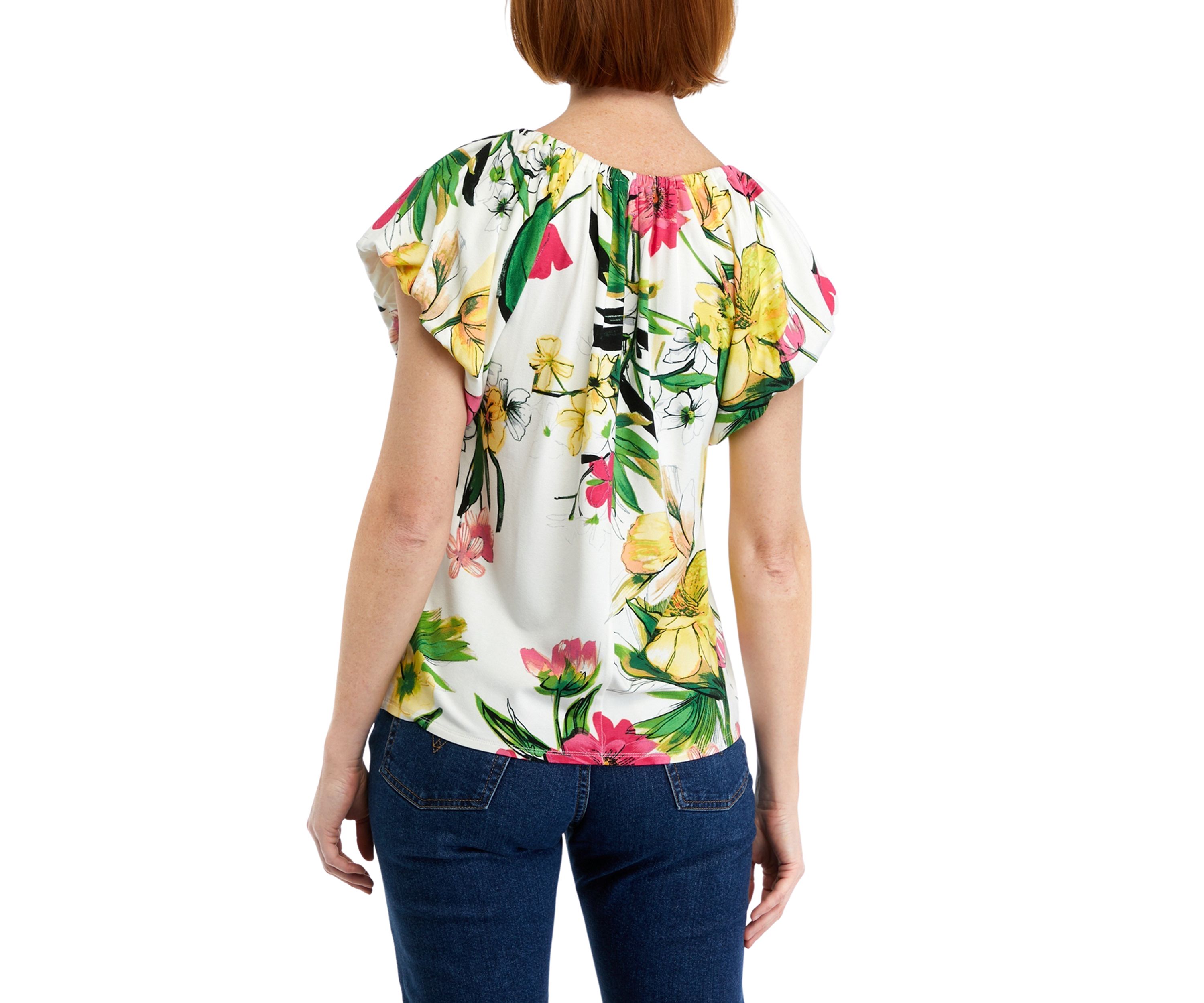 Womens Flutter Bubble Sleeve Top 