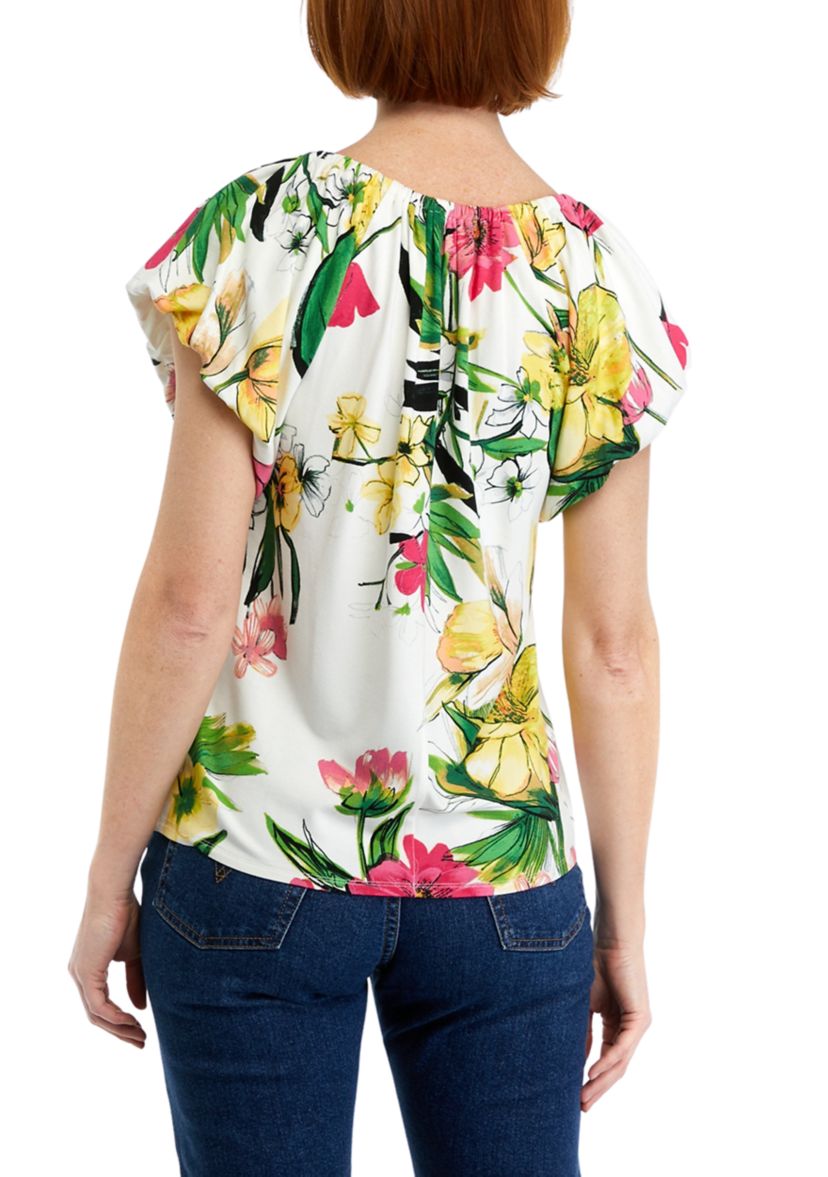 Womens Flutter Bubble Sleeve Top 