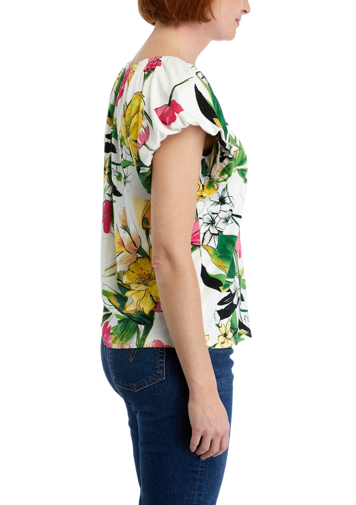 Womens Flutter Bubble Sleeve Top 