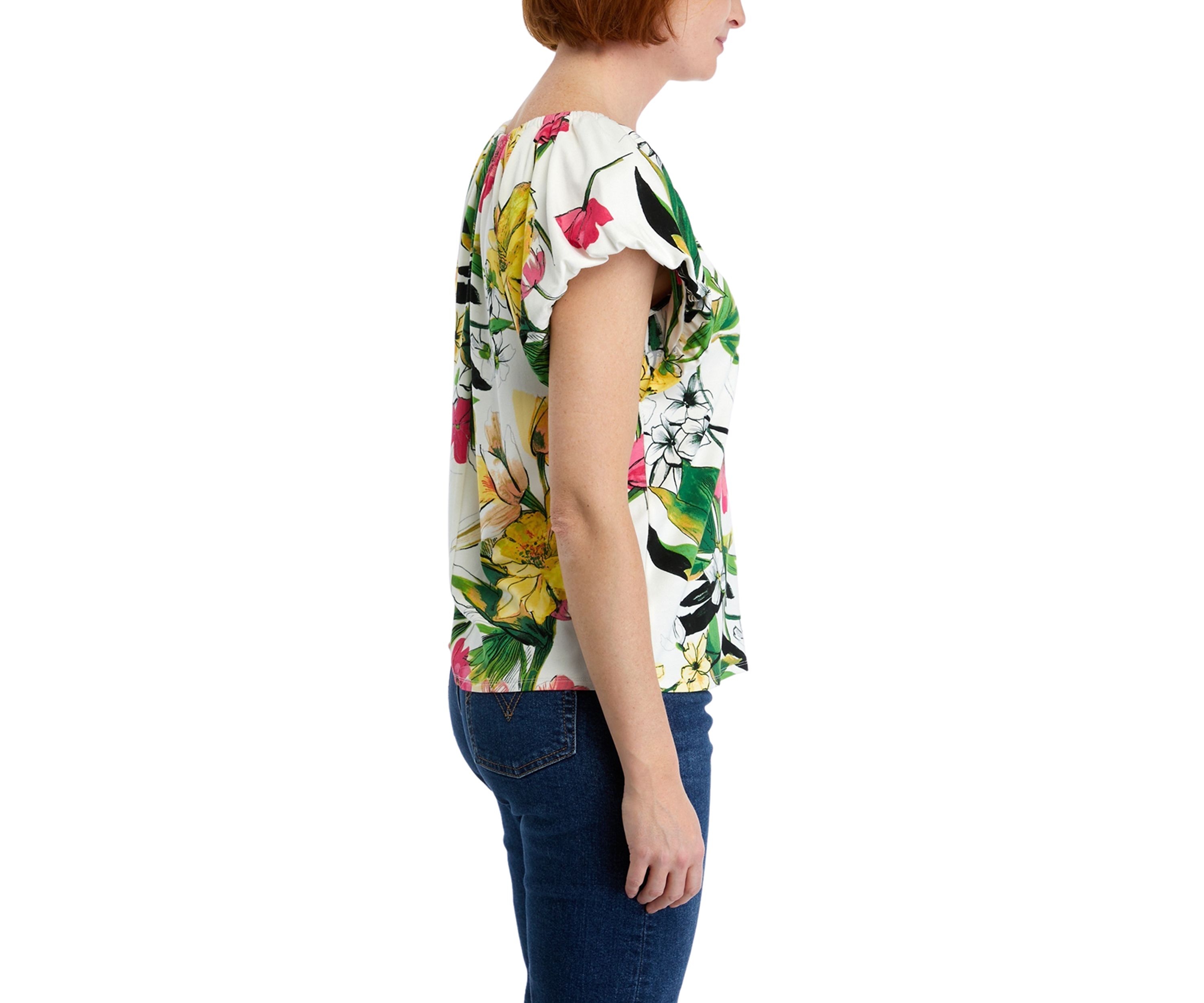 Womens Flutter Bubble Sleeve Top 