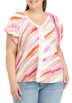 Cupio Women's Plus Size Flutter Sleeve Top, 2X