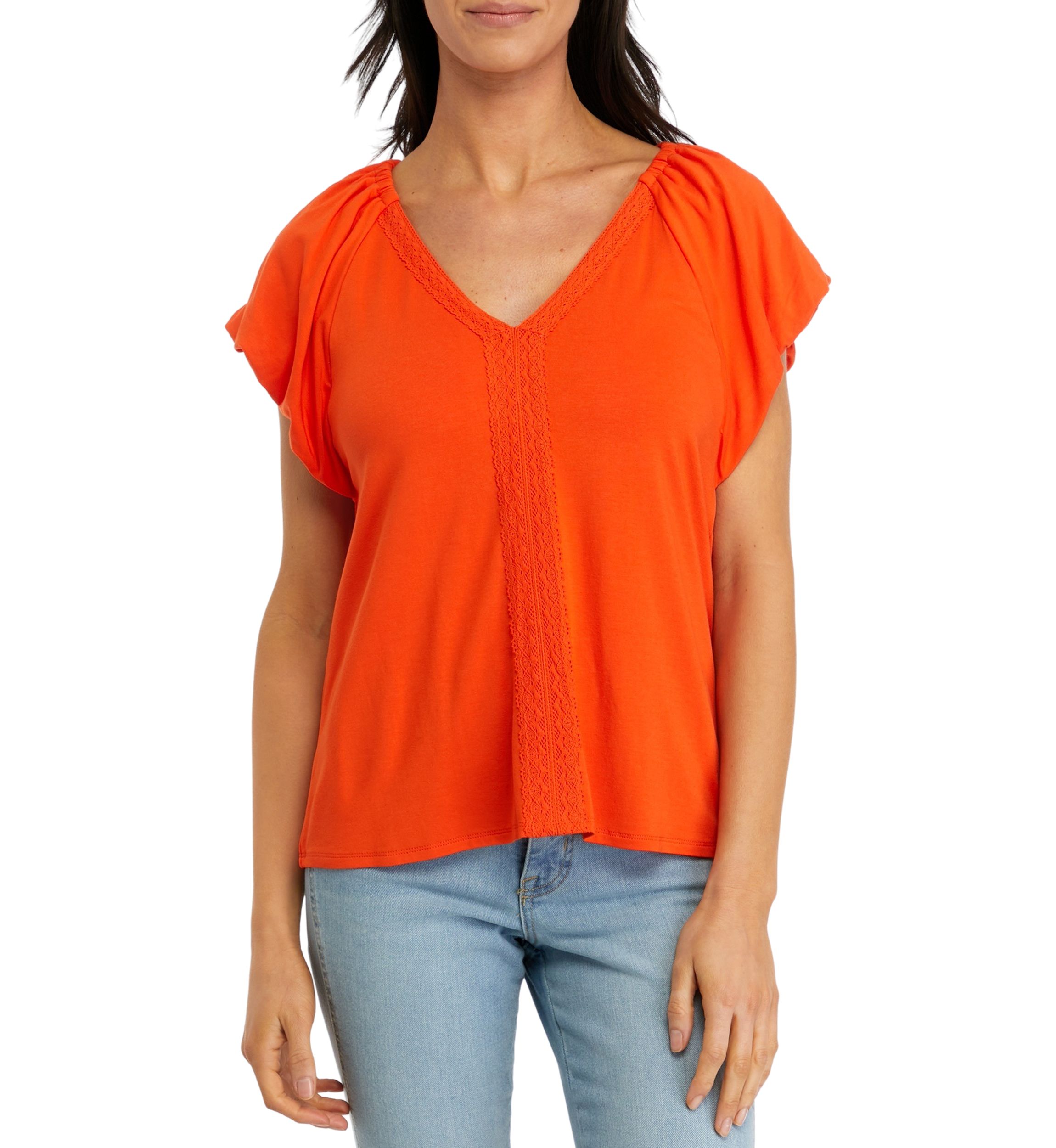 Womens Flutter Sleeve Knit Top
