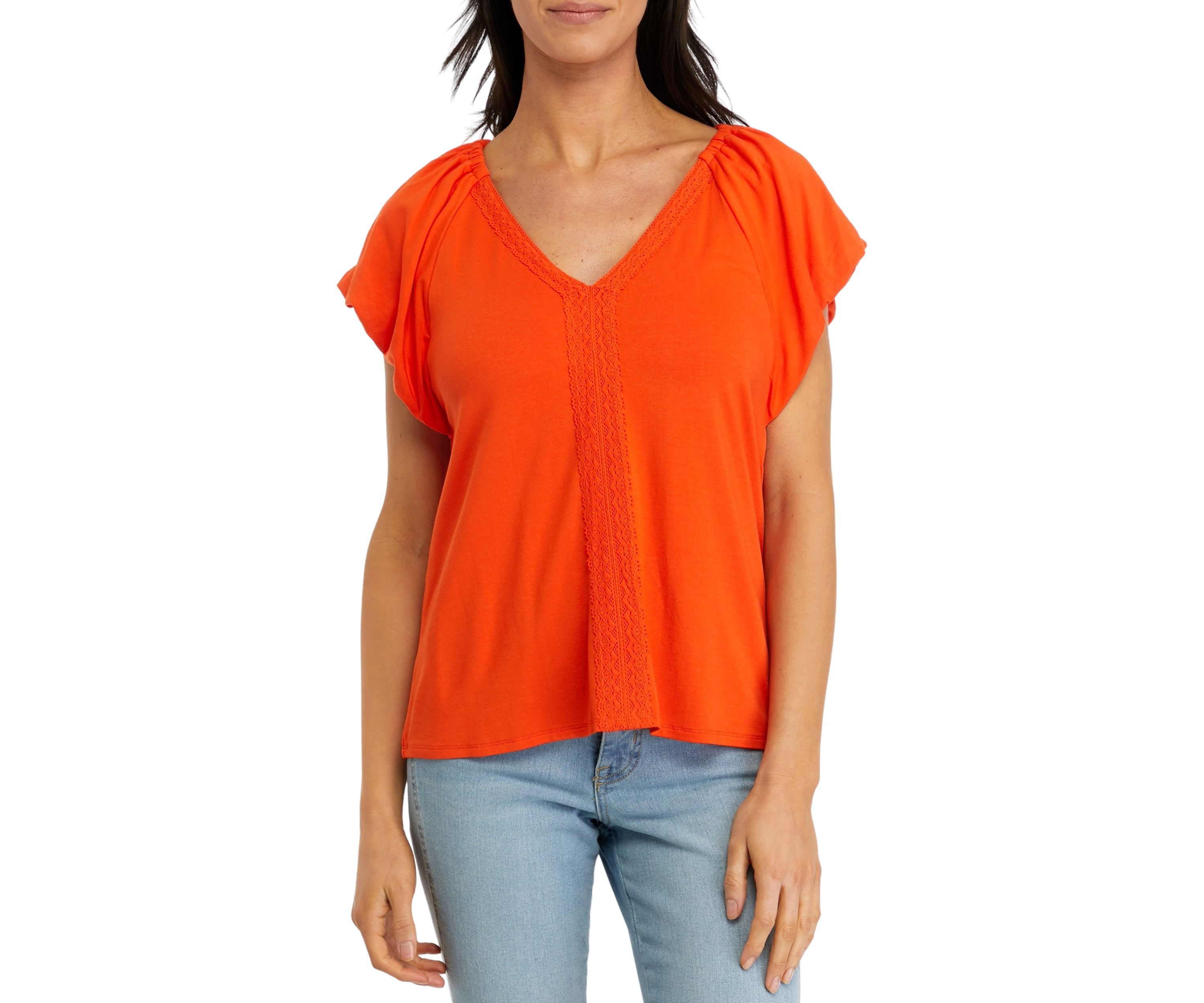 Womens Flutter Sleeve Knit Top