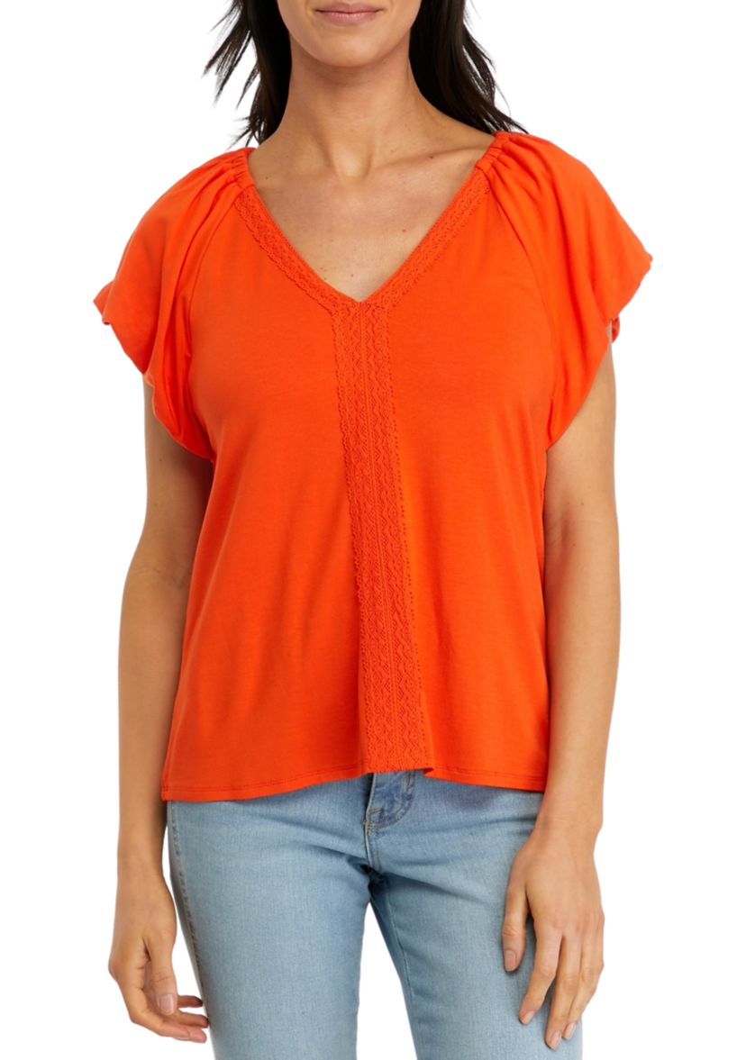 Womens Flutter Sleeve Knit Top