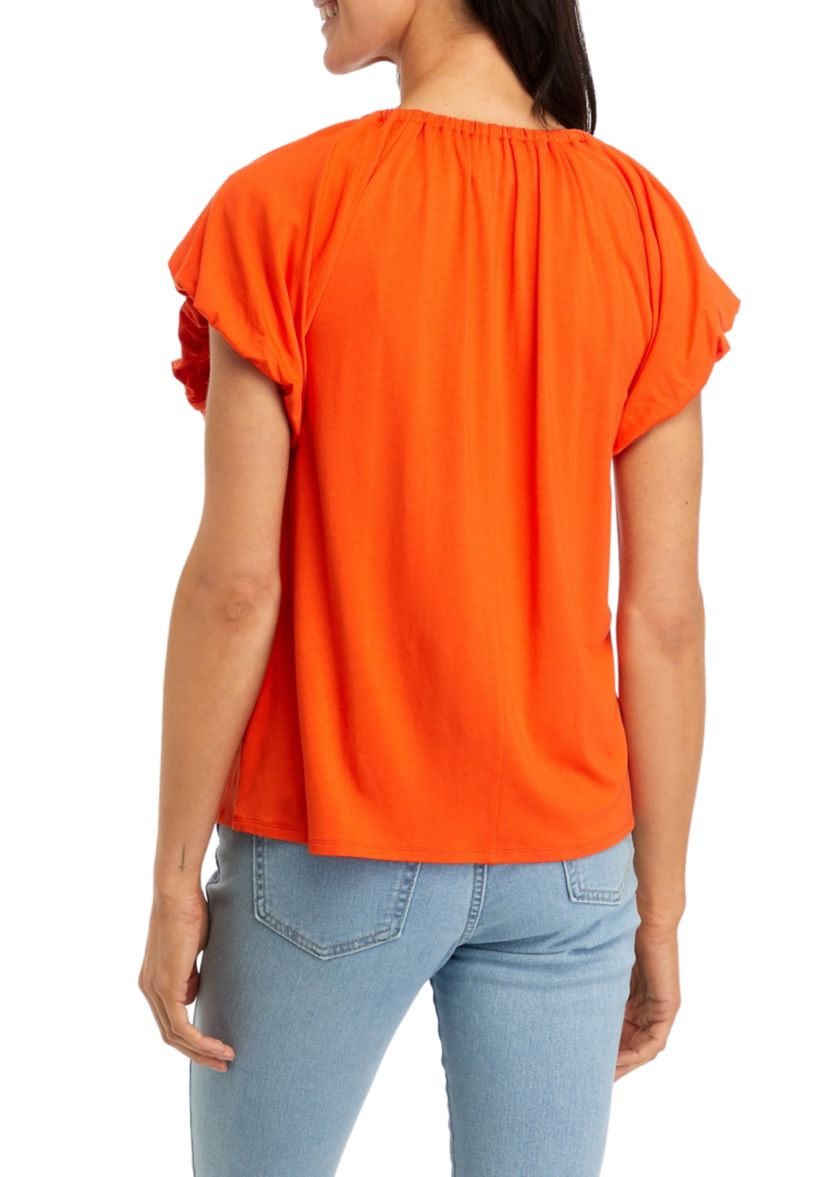 Womens Flutter Sleeve Knit Top