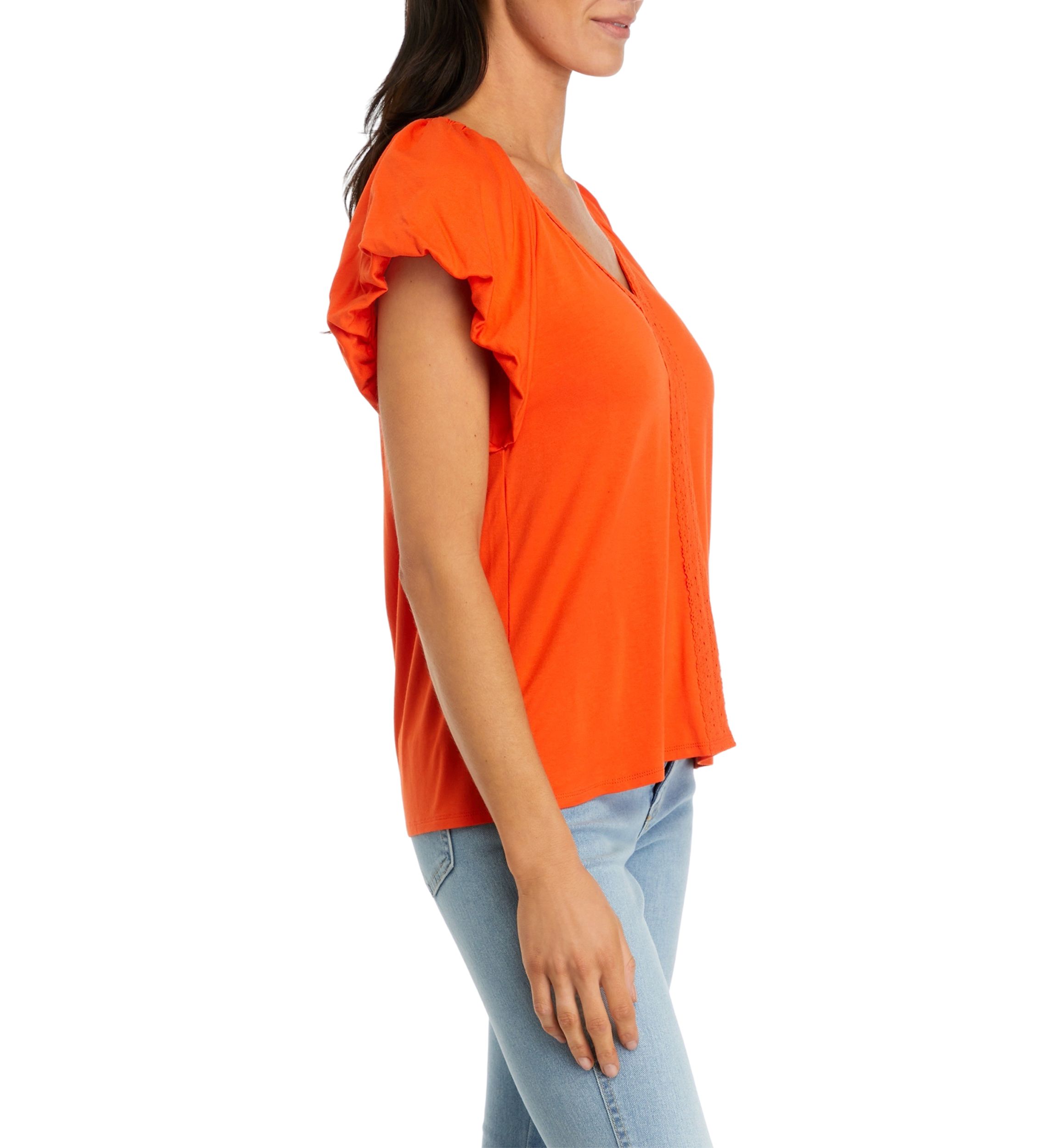 Womens Flutter Sleeve Knit Top