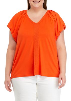 Cupio Women's Plus Size Solid Flutter Sleeve Top, 1X