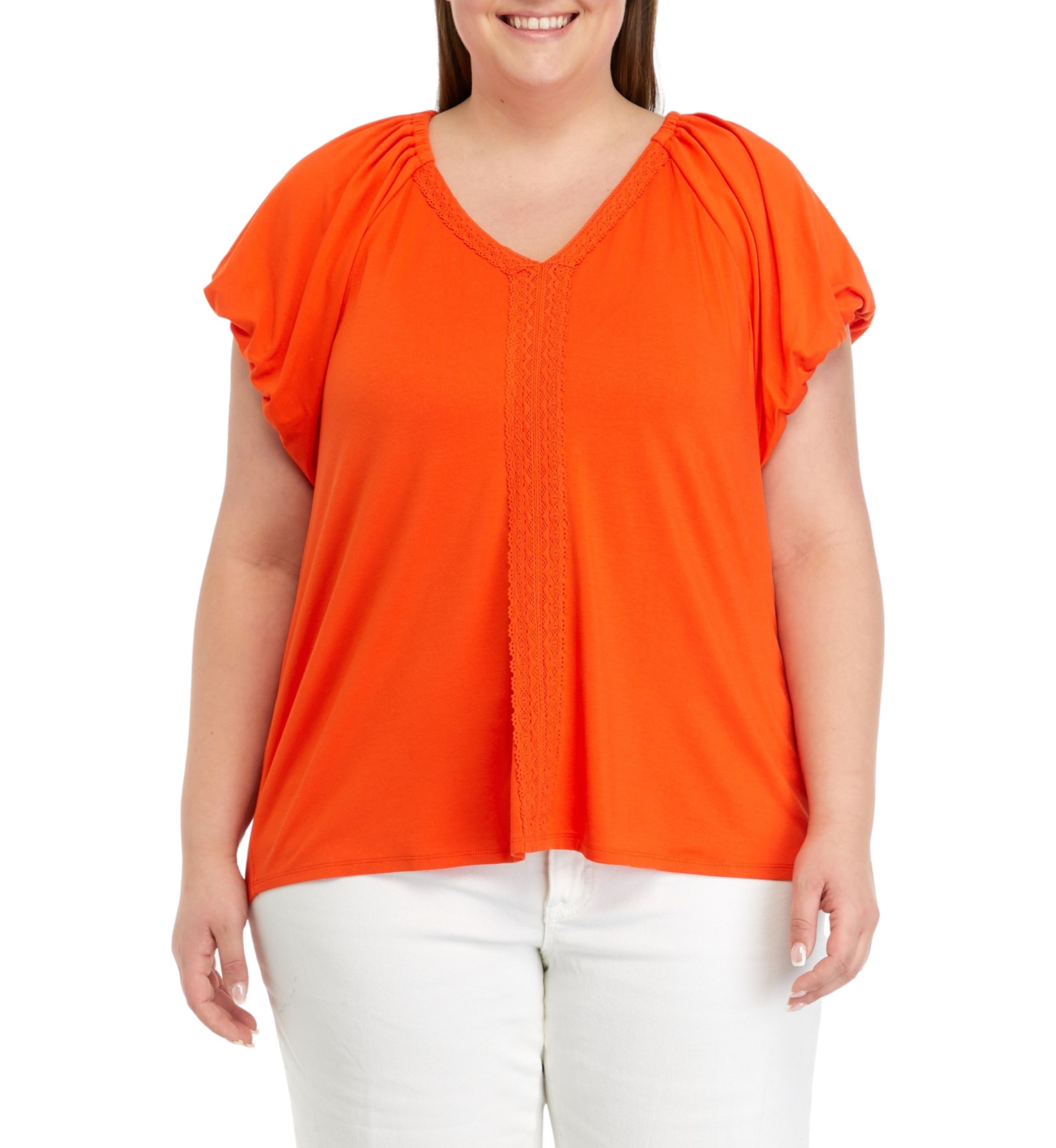 Plus Size Solid Flutter Sleeve Top