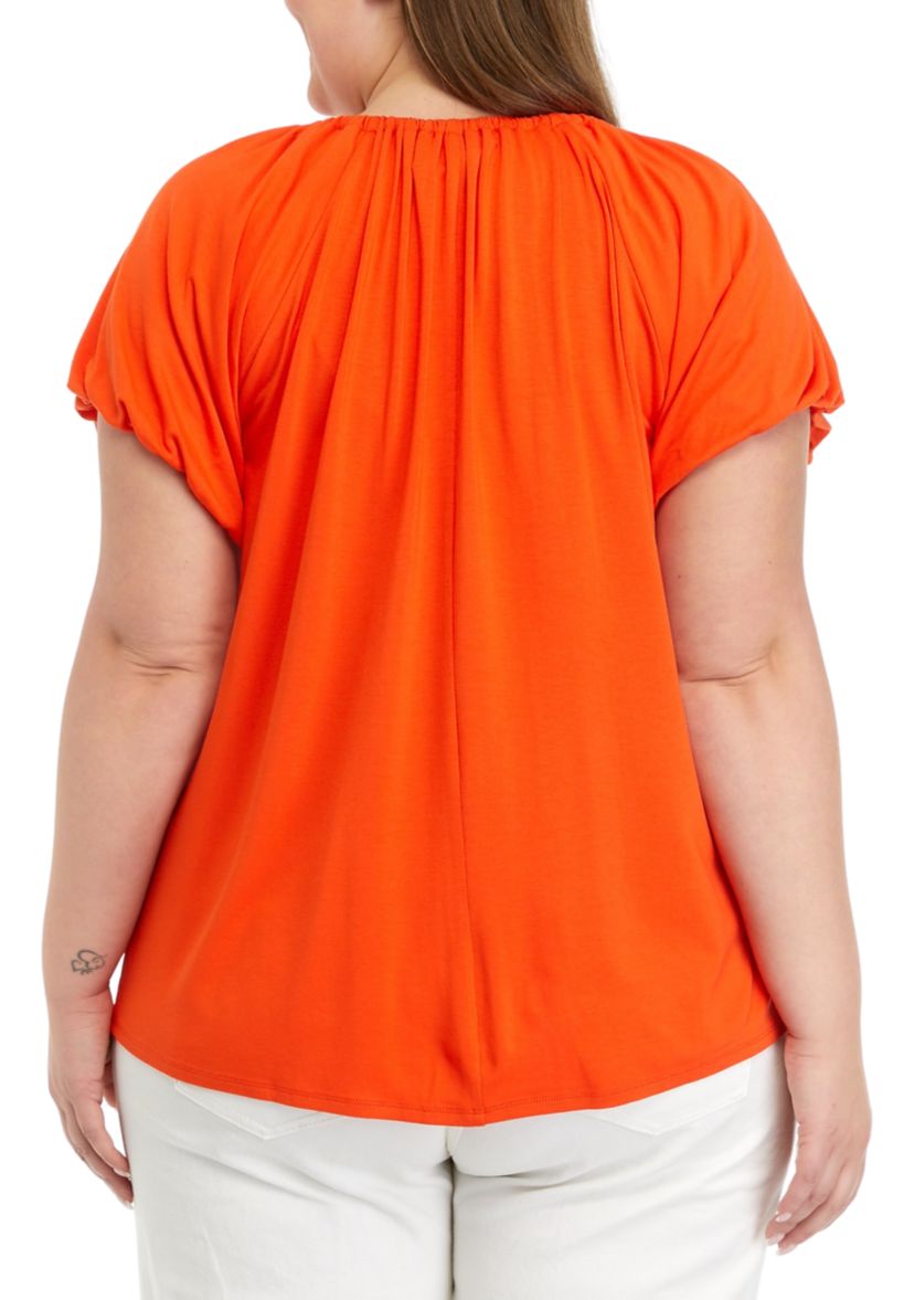 Plus Size Solid Flutter Sleeve Top