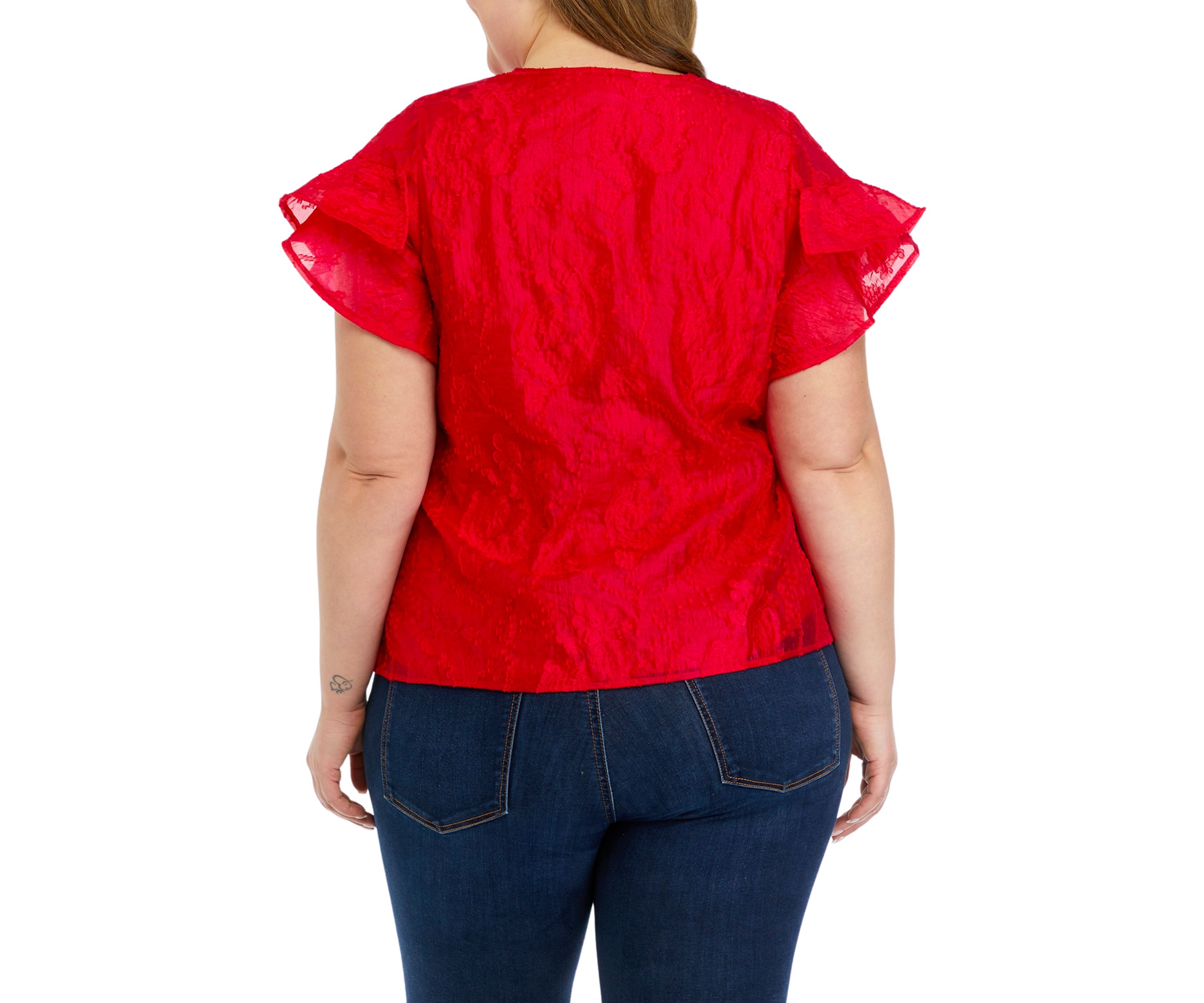 Plus Size Ruffle Sleeve Scalloped Top 