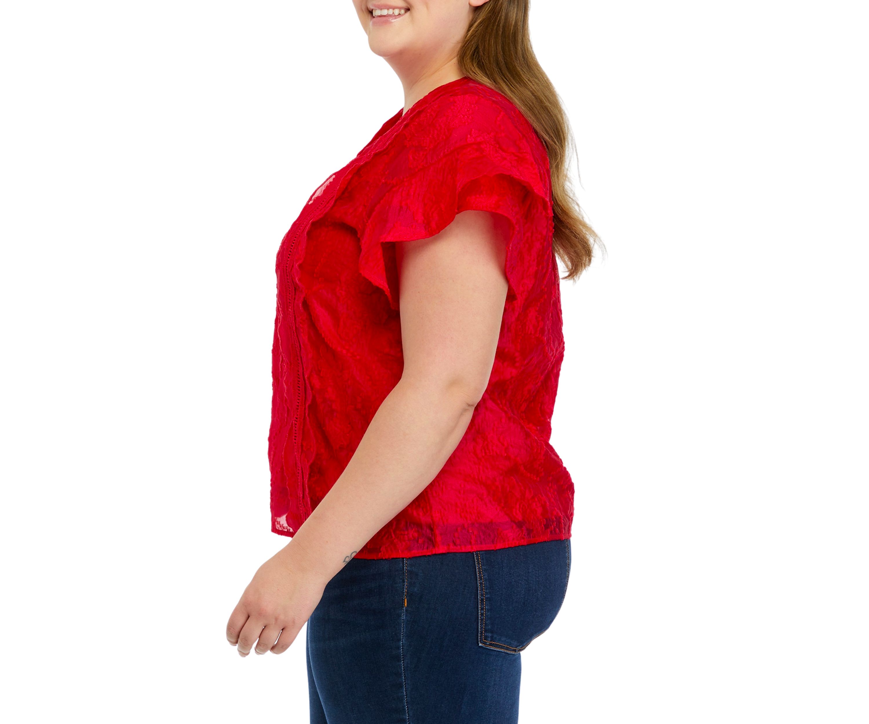 Plus Size Ruffle Sleeve Scalloped Top 