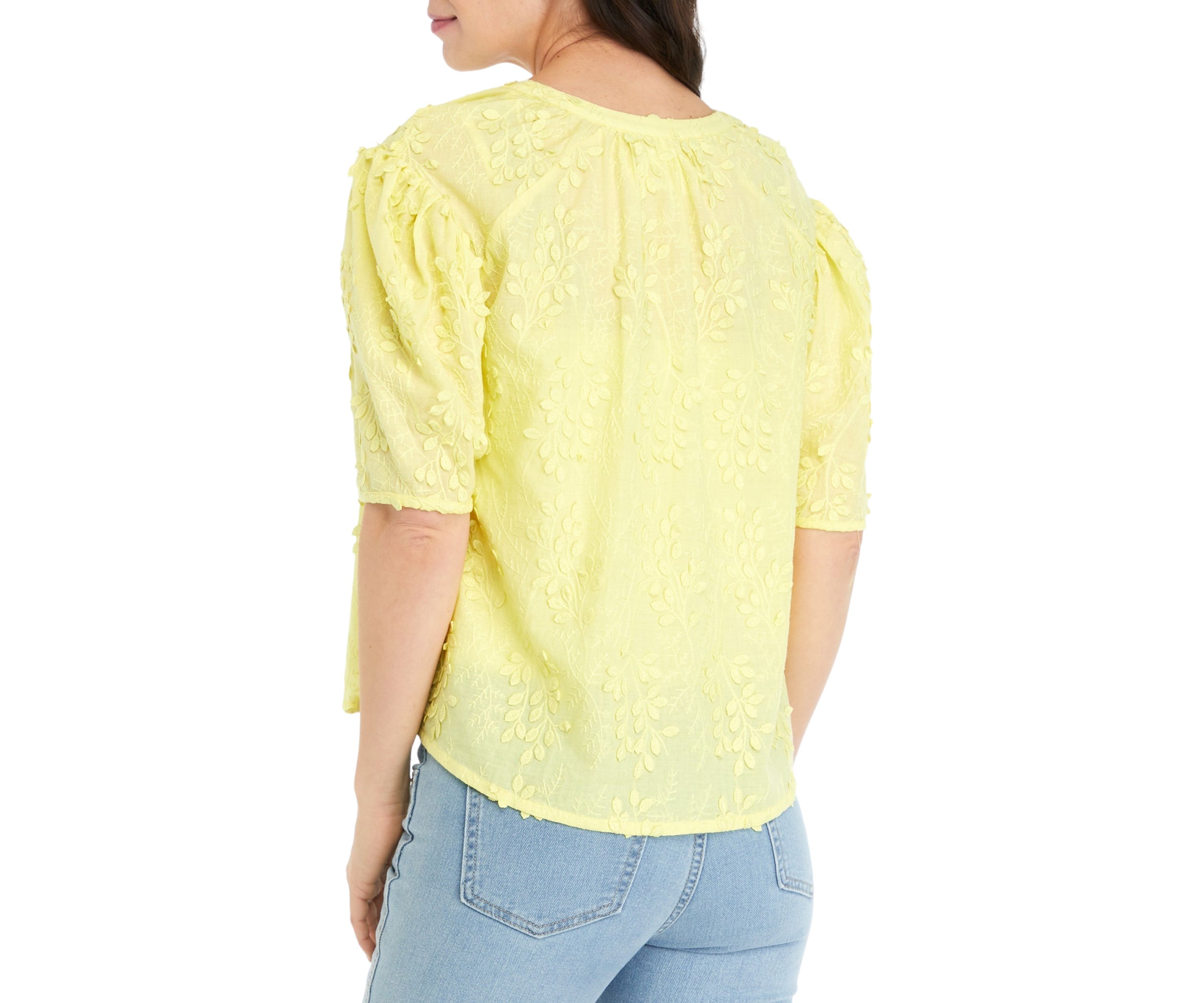 Womens Puff Sleeve Split Neck Top