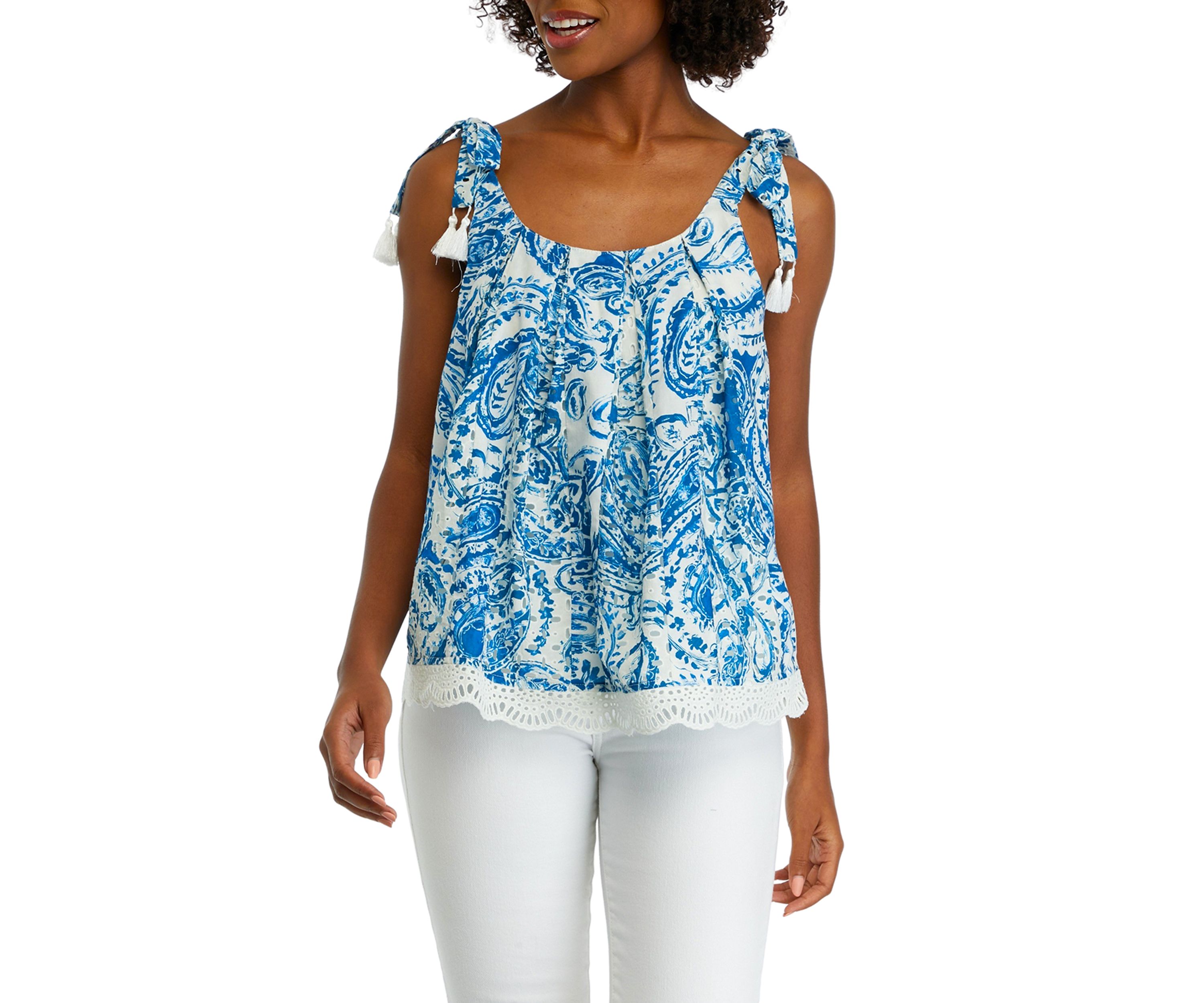Womens Sleeveless Cotton Eyelet Tank Top