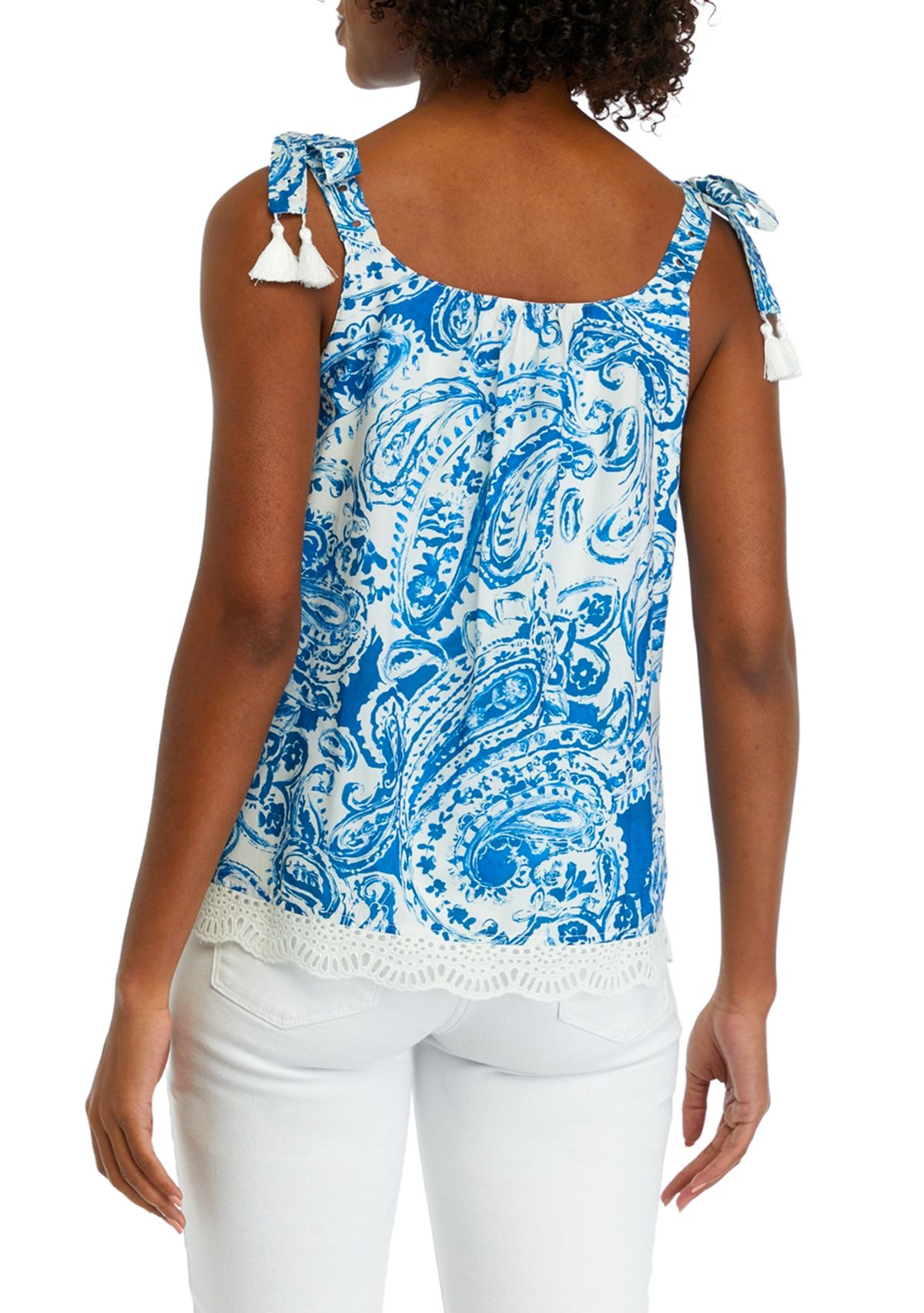 Womens Sleeveless Cotton Eyelet Tank Top