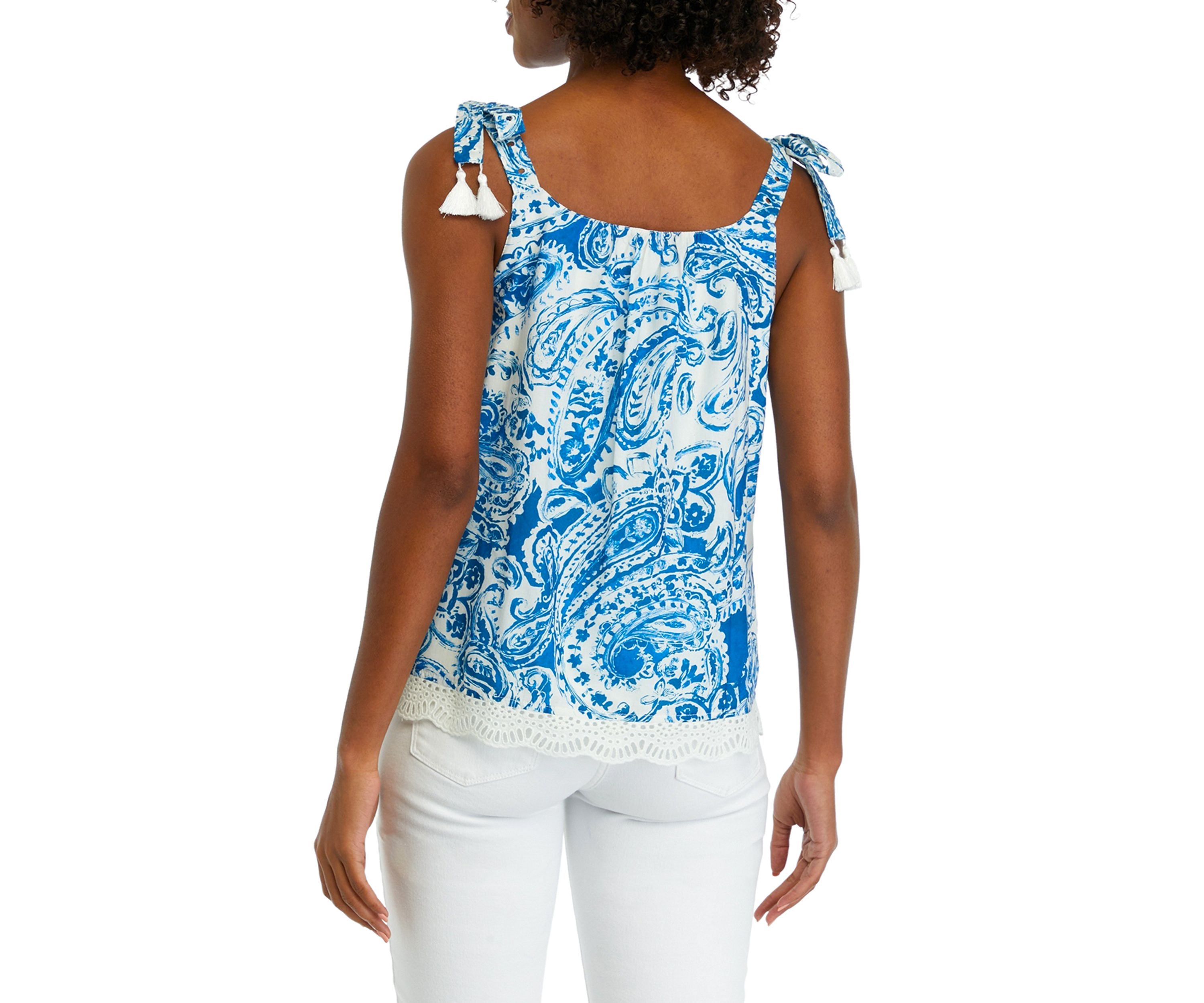 Womens Sleeveless Cotton Eyelet Tank Top