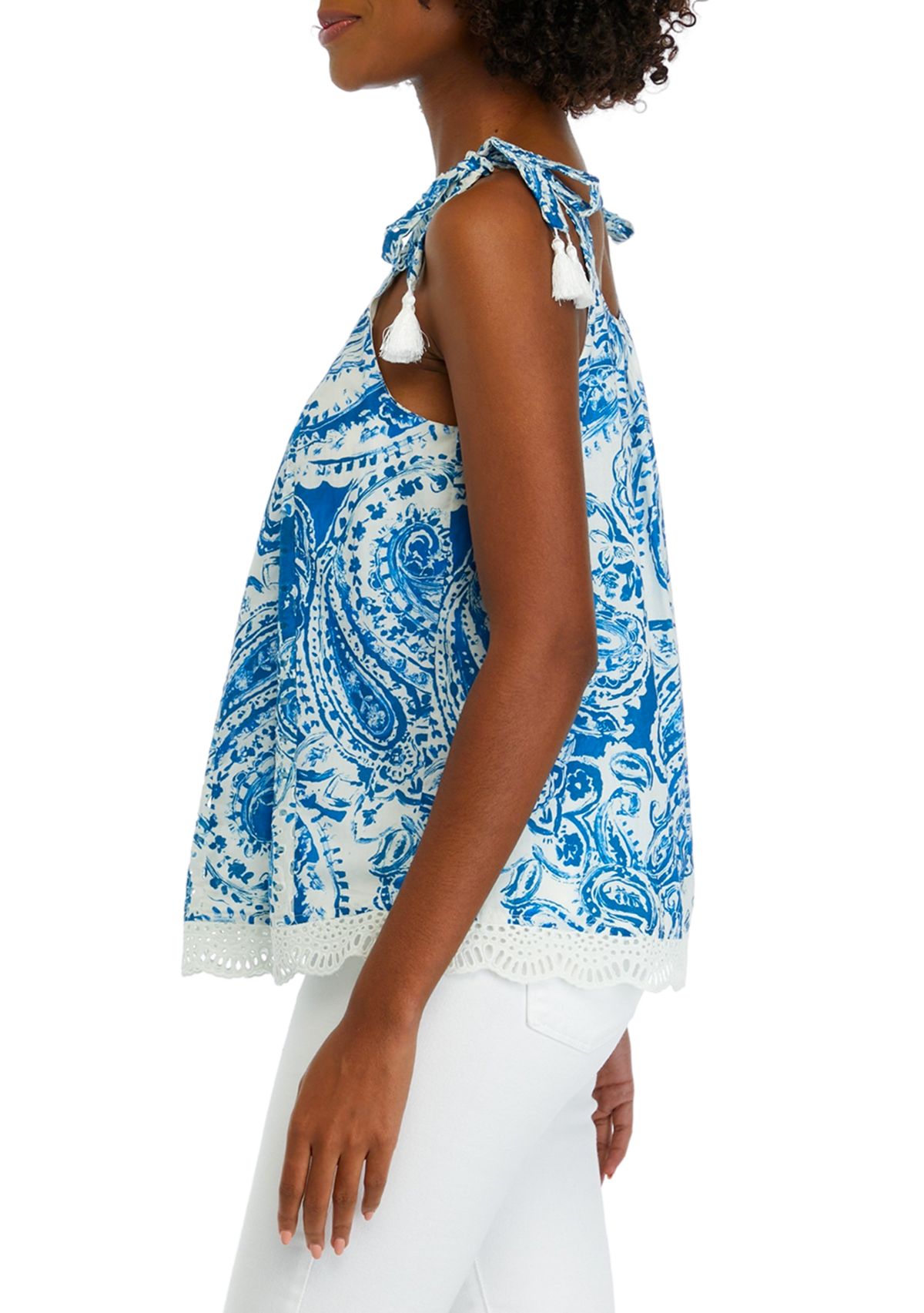 Womens Sleeveless Cotton Eyelet Tank Top