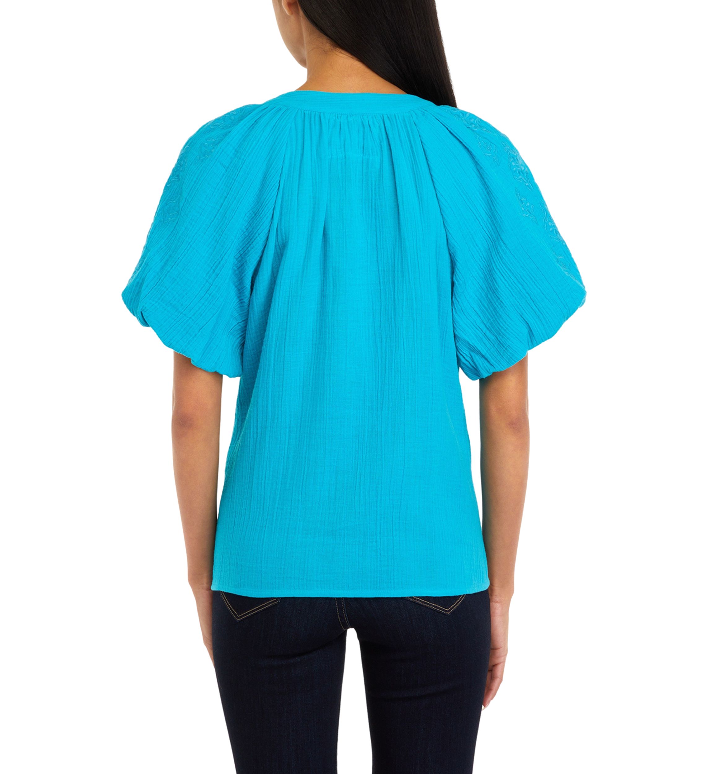 Womens Embroidered Cotton Gauze Blouse