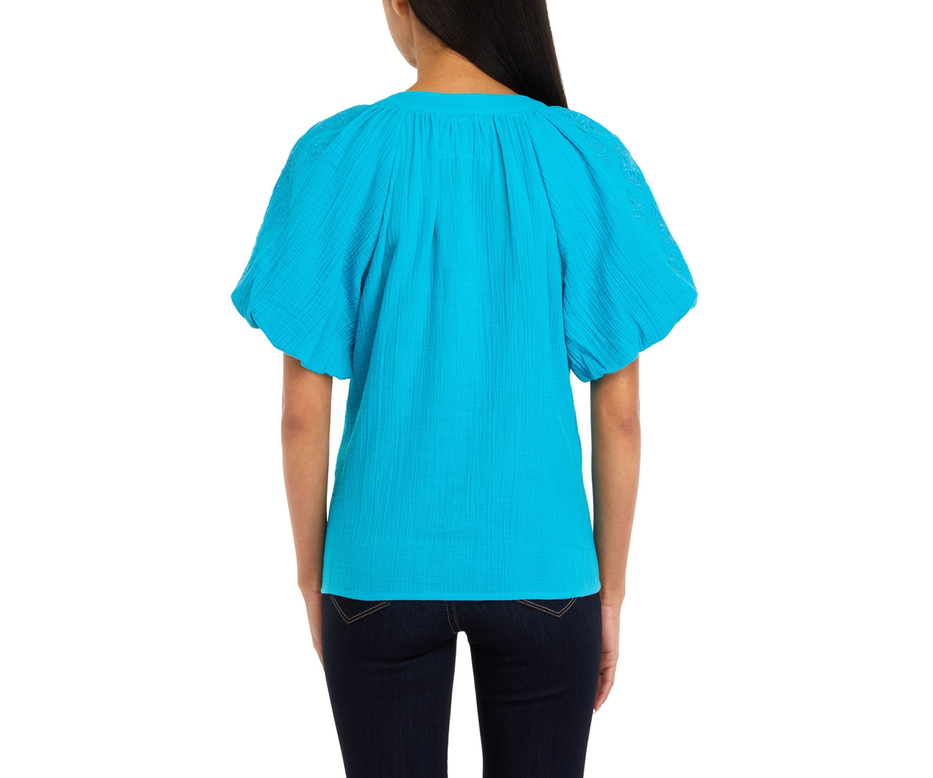 Womens Embroidered Cotton Gauze Blouse