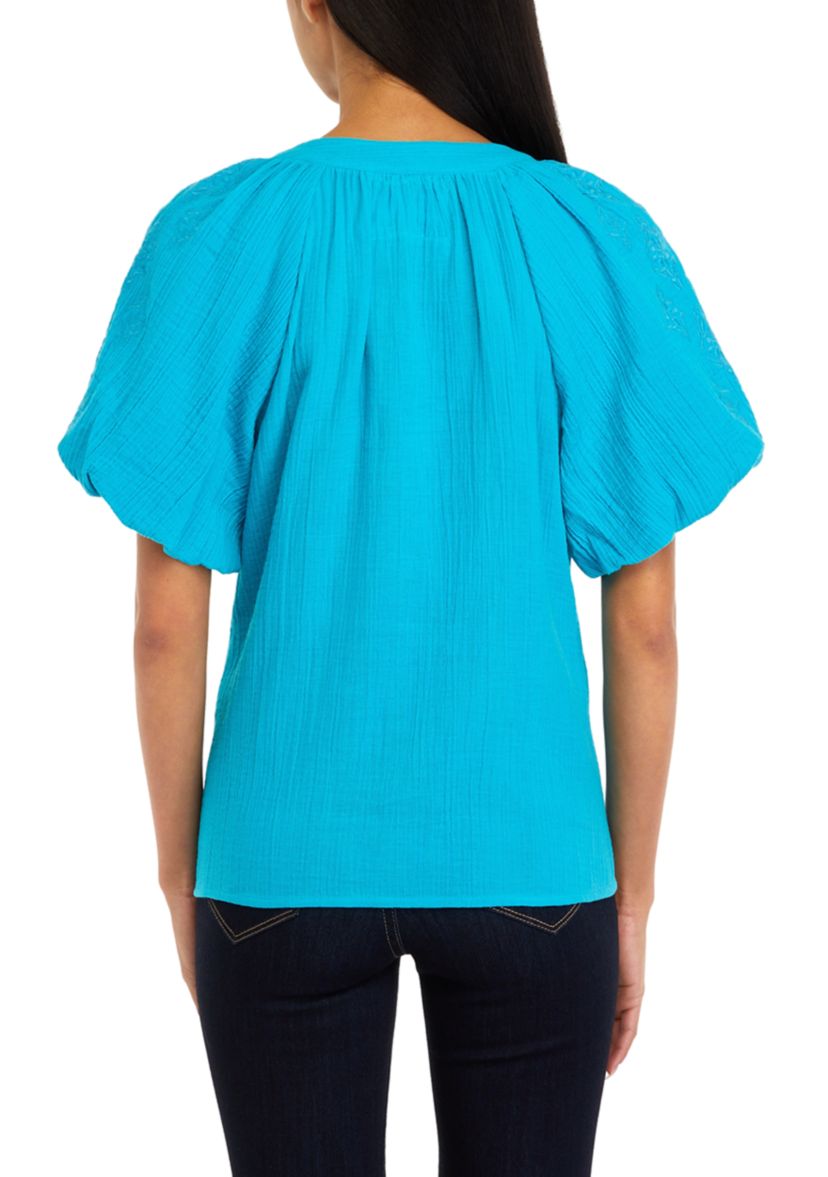 Womens Embroidered Cotton Gauze Blouse