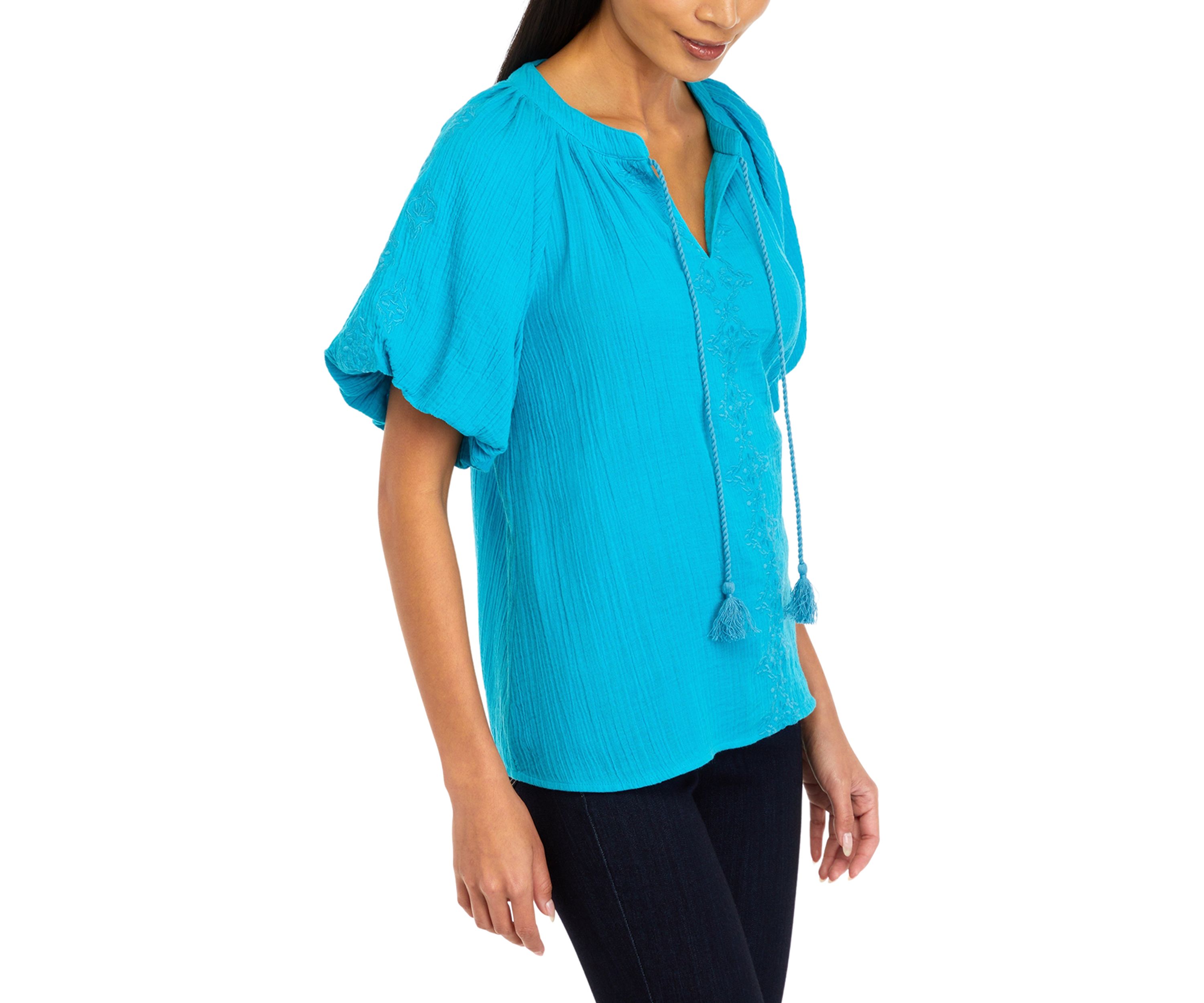 Womens Embroidered Cotton Gauze Blouse