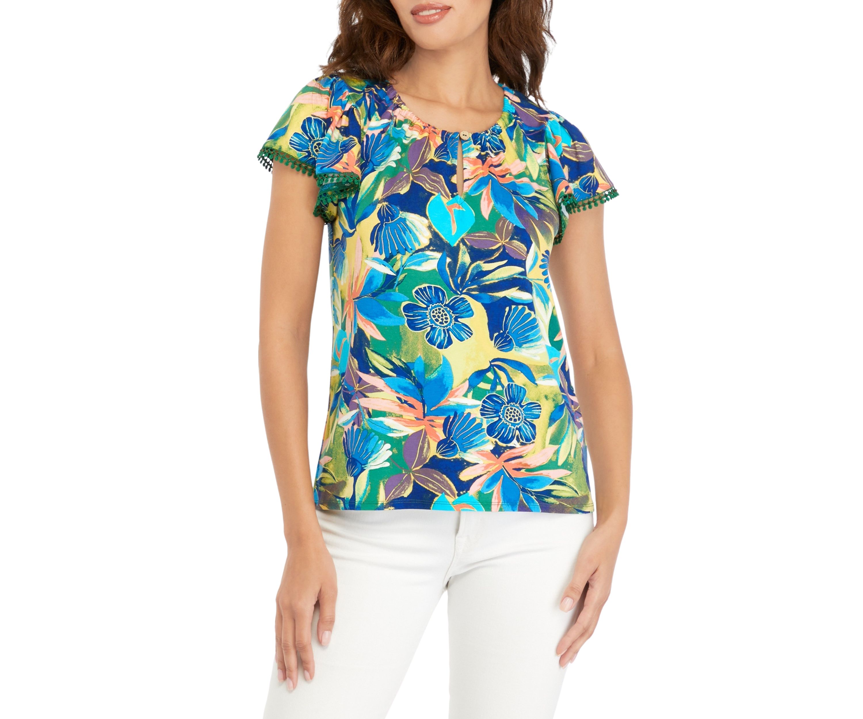 Womens Flutter Sleeve Printed Top 